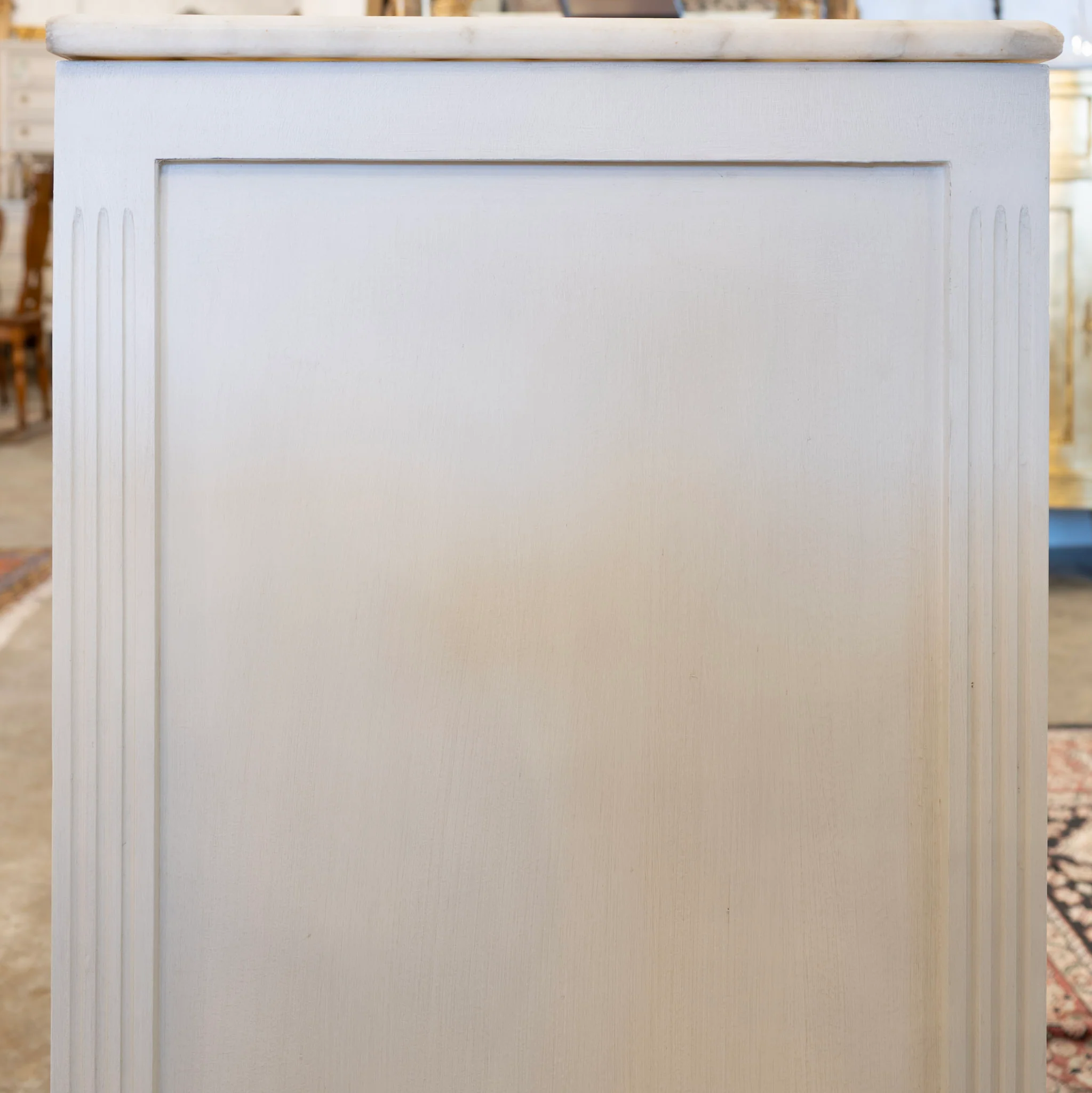 Swedish 3-Drawer Nightstand – Carved Block Fronts & Marble Top in Dove White - Image 6