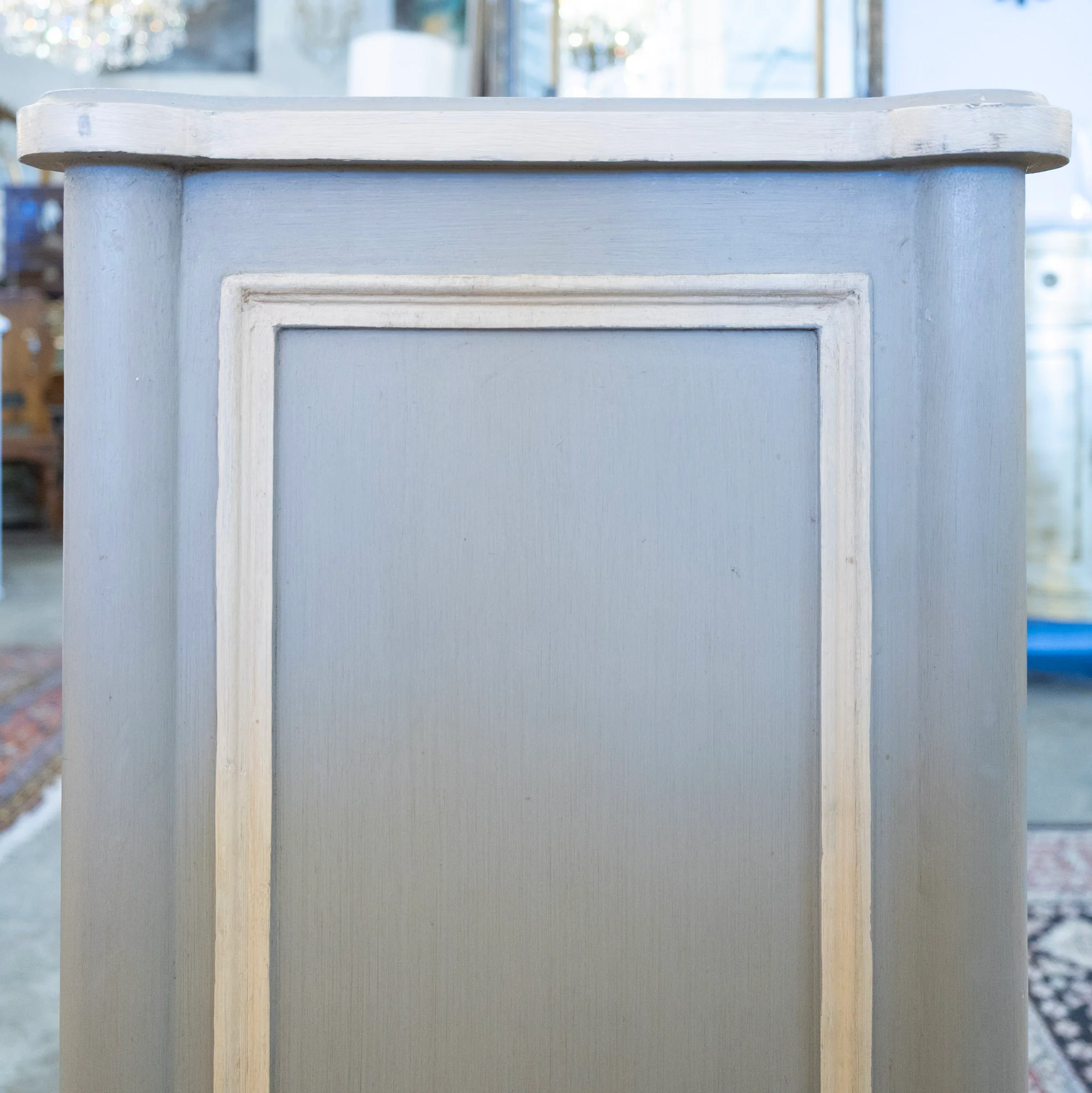 Swedish 3-Drawer Nightstand –  White Open Trim & Brass Pulls in Blue - Image 4