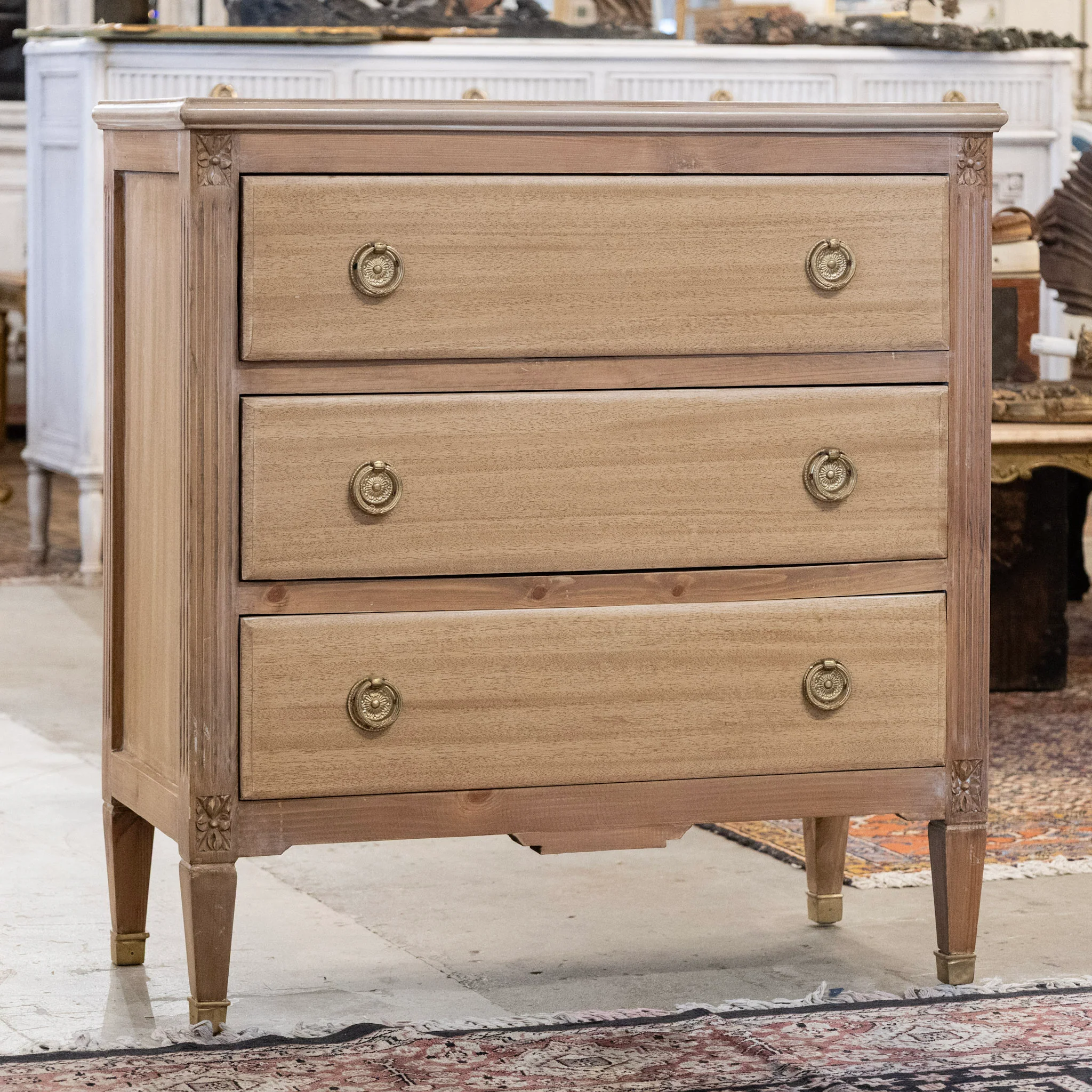 Swedish 3-Drawer Light Wood Chest with Carved Rosettes - Image 2