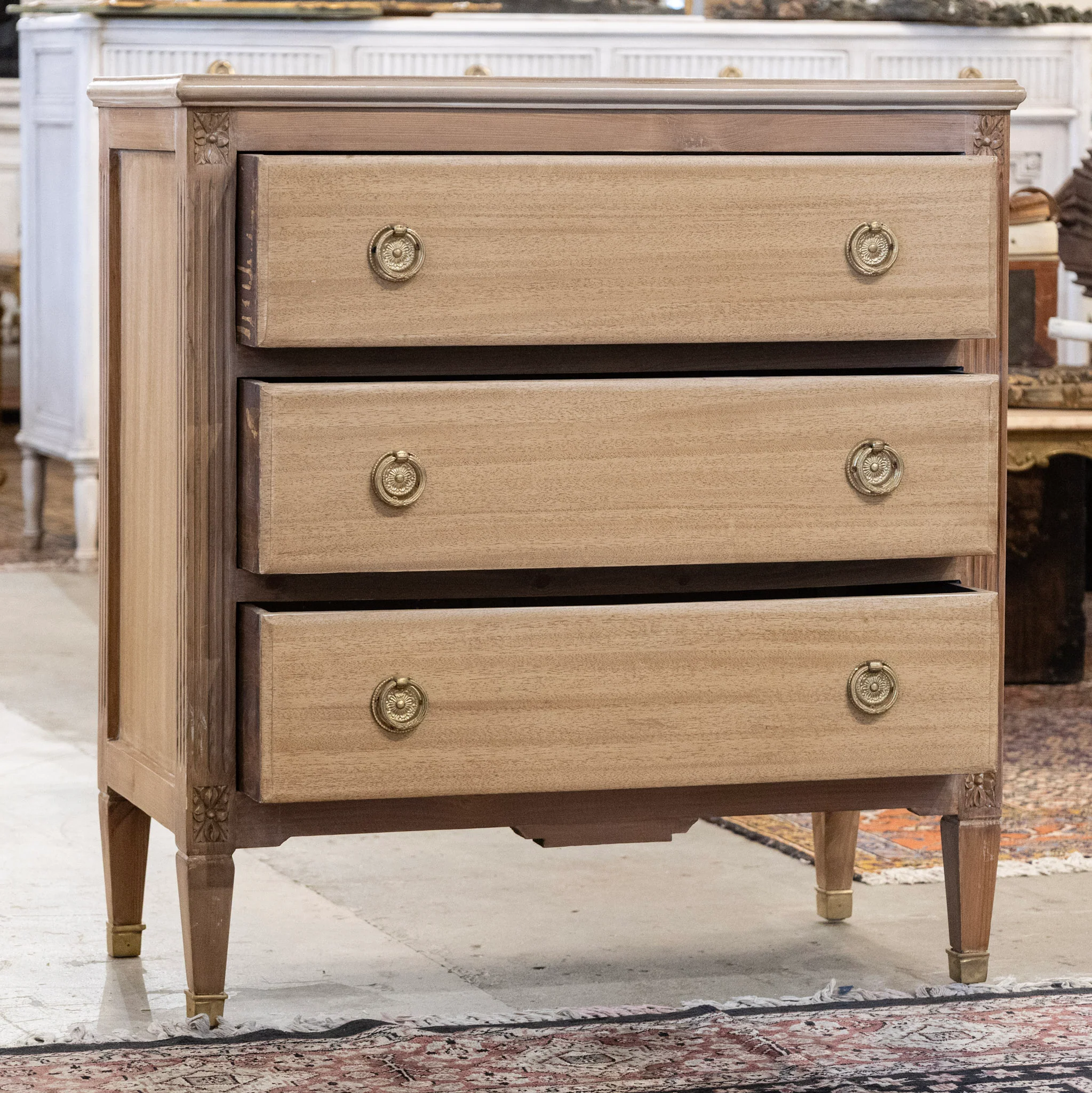Swedish 3-Drawer Light Wood Chest with Carved Rosettes - Image 3