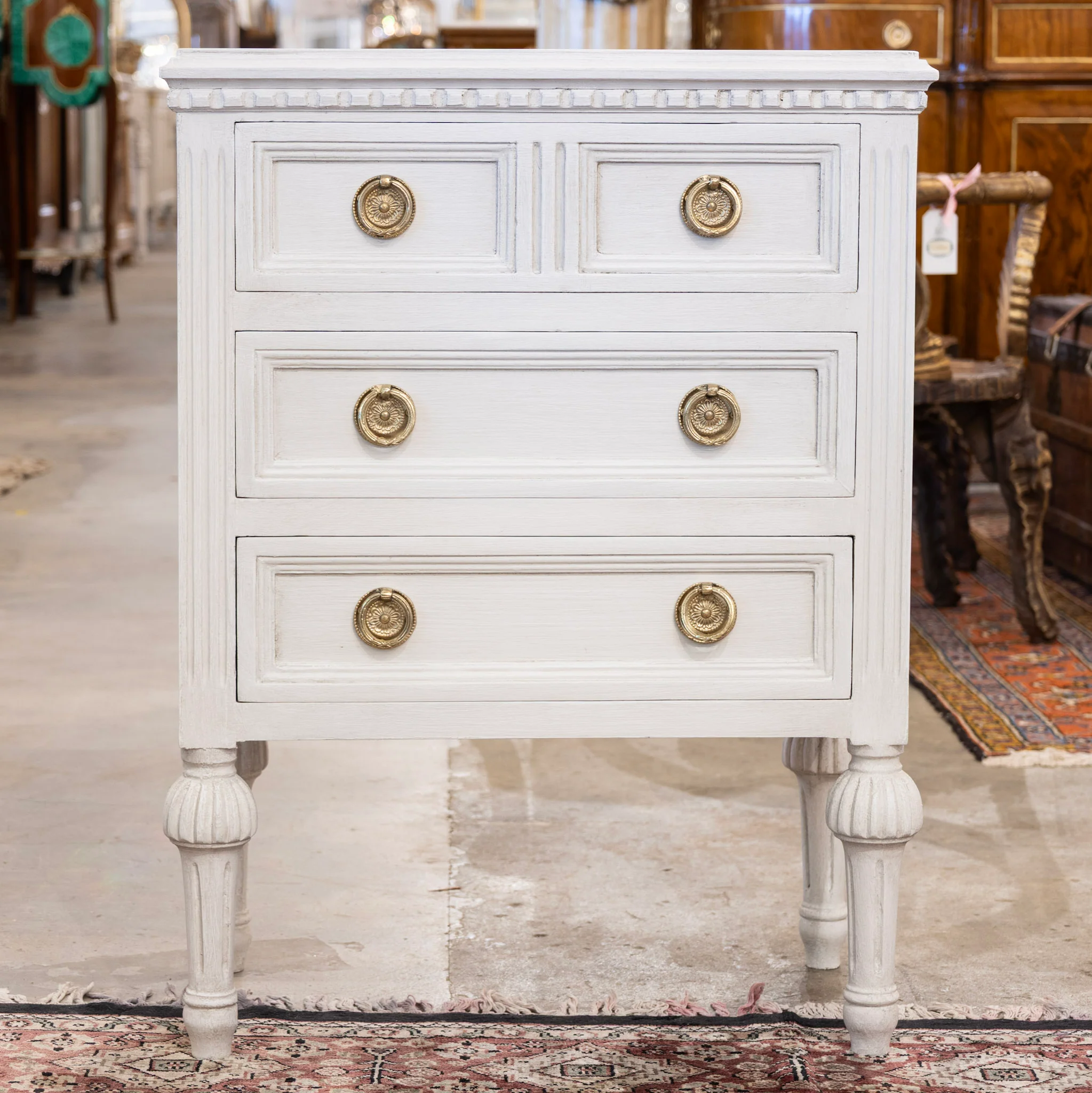 Swedish 3-Drawer Nightstand – Ballerina Legs in White