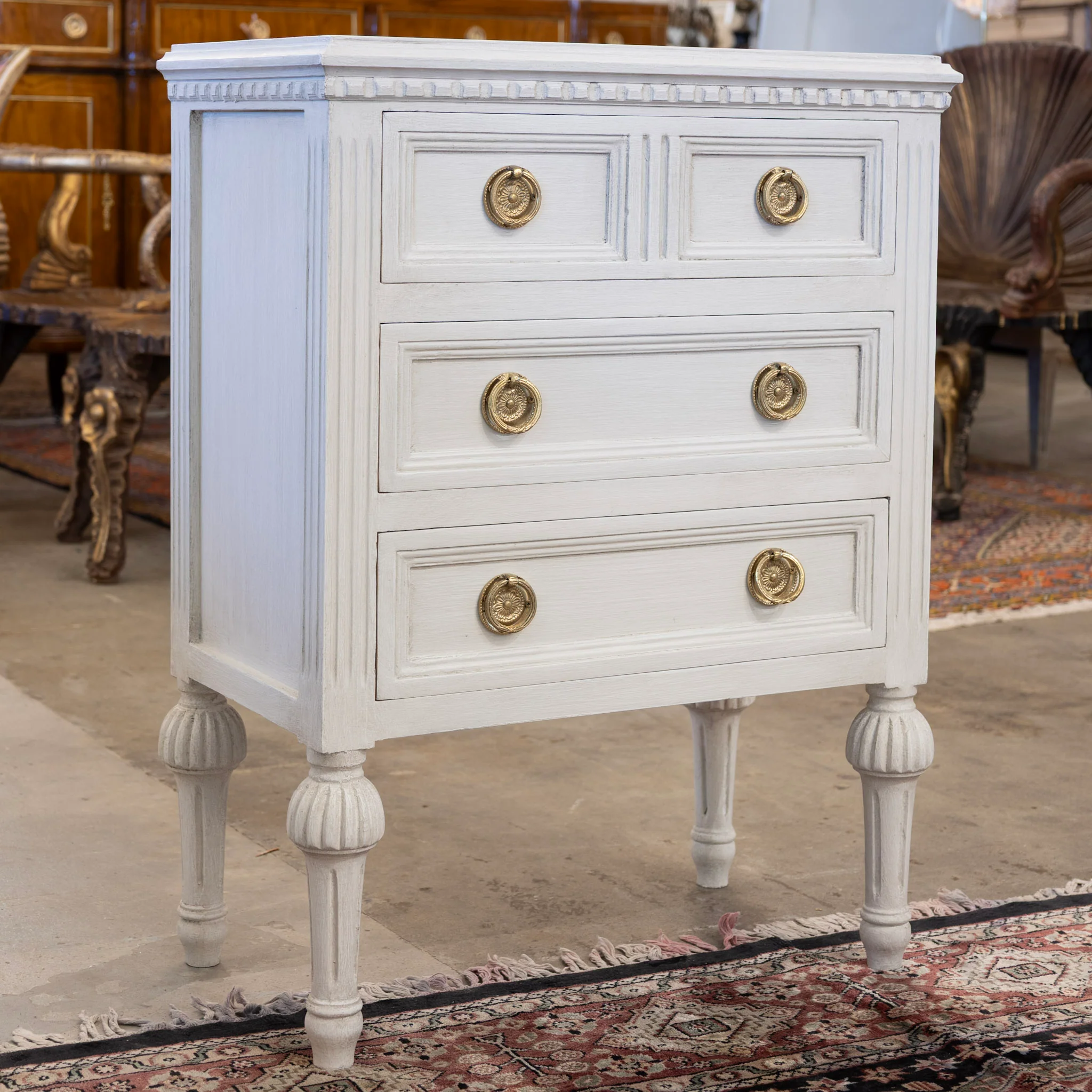 Swedish 3-Drawer Nightstand – Ballerina Legs in White - Image 2