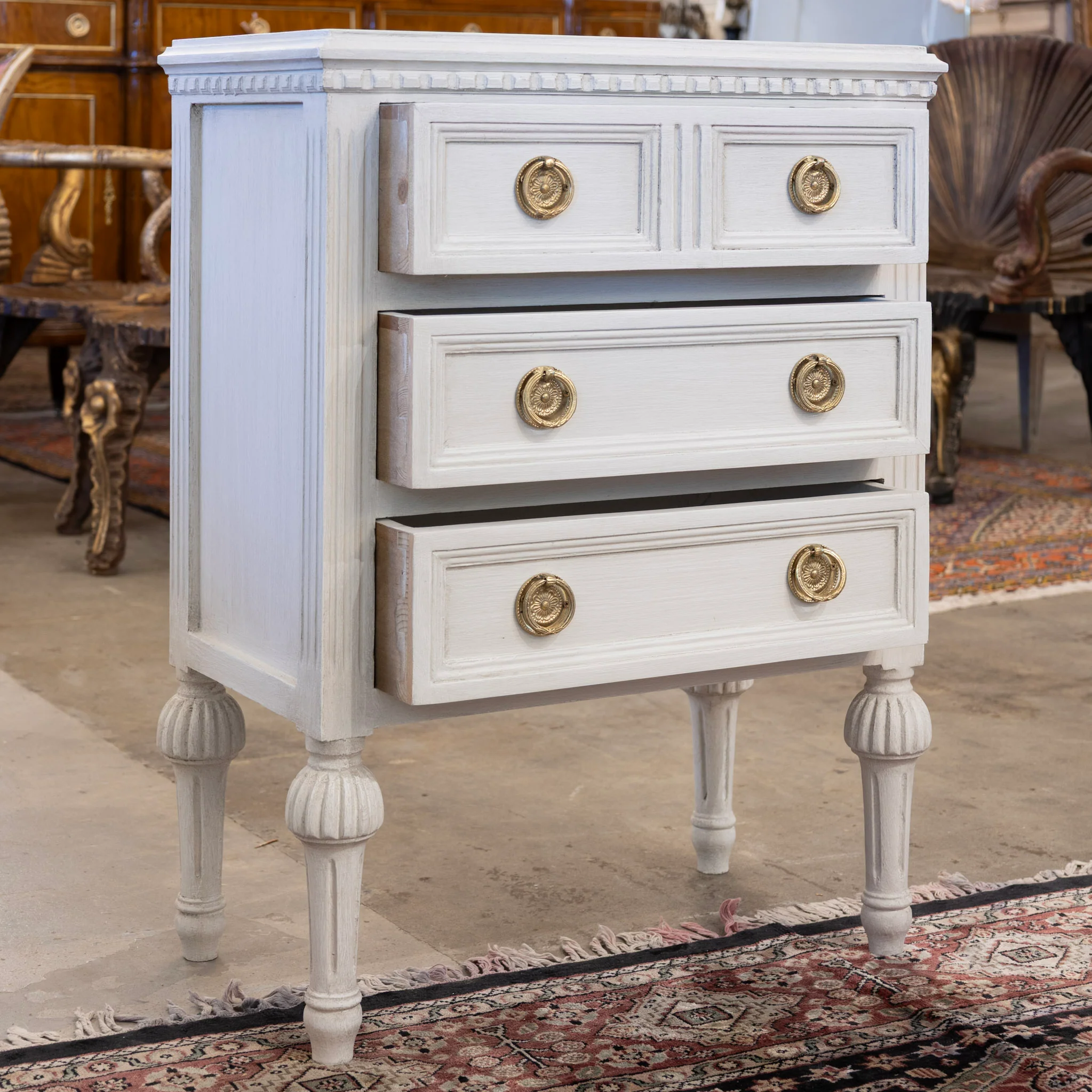 Swedish 3-Drawer Nightstand – Ballerina Legs in White - Image 3