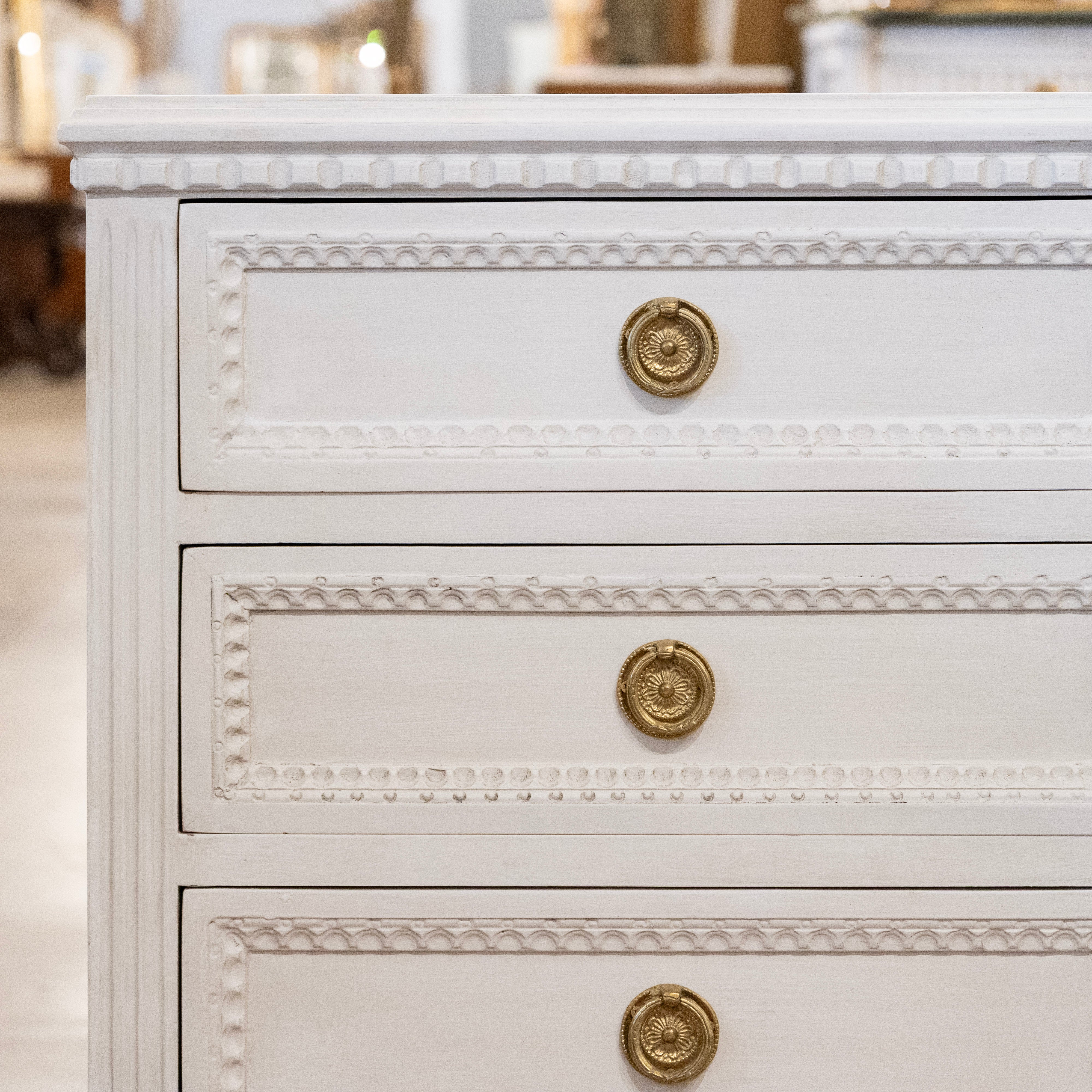 Swedish 3-Drawer Nightstand – Beaded & Fluted Trim in Dove White - Image 5