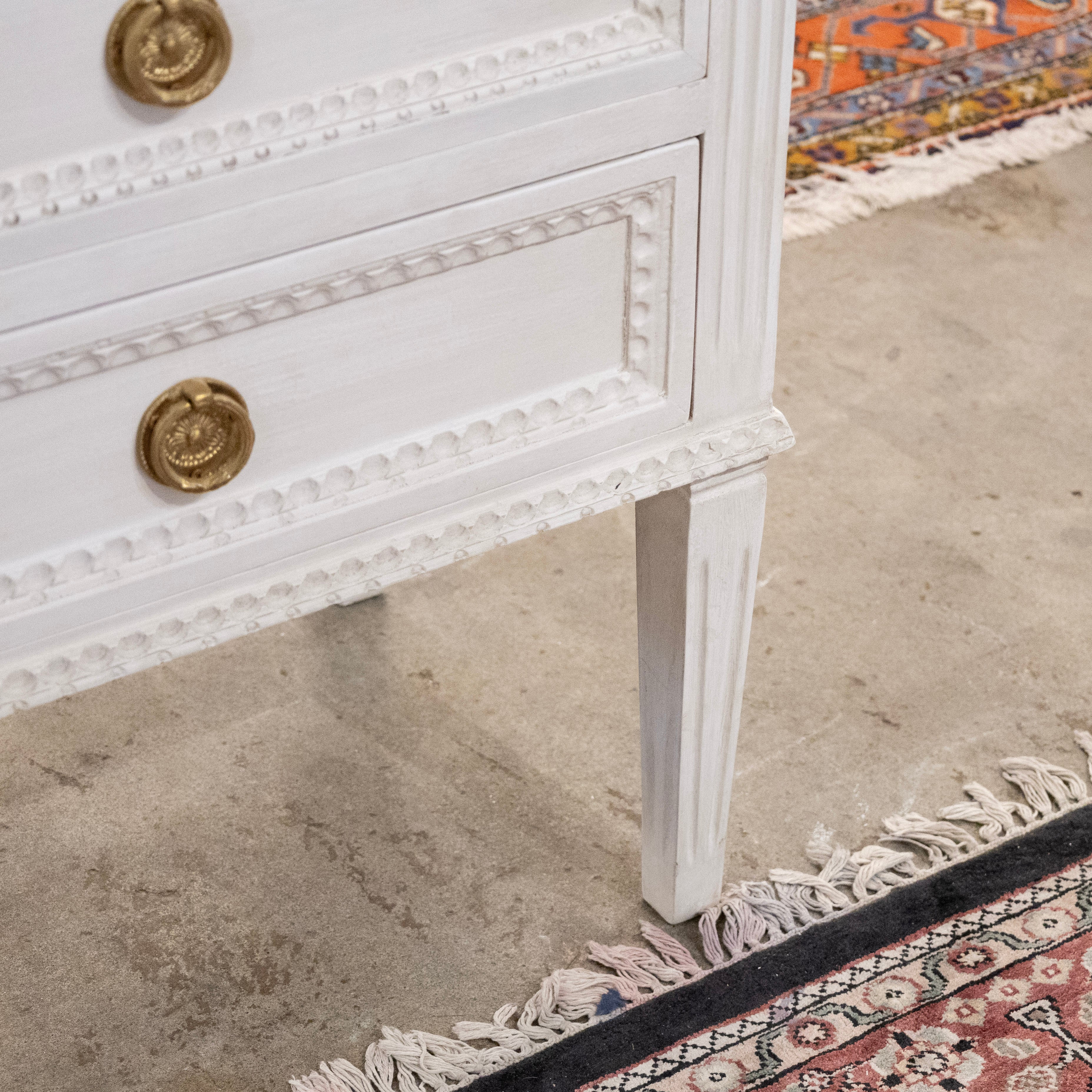 Swedish 3-Drawer Nightstand – Beaded & Fluted Trim in Dove White - Image 6