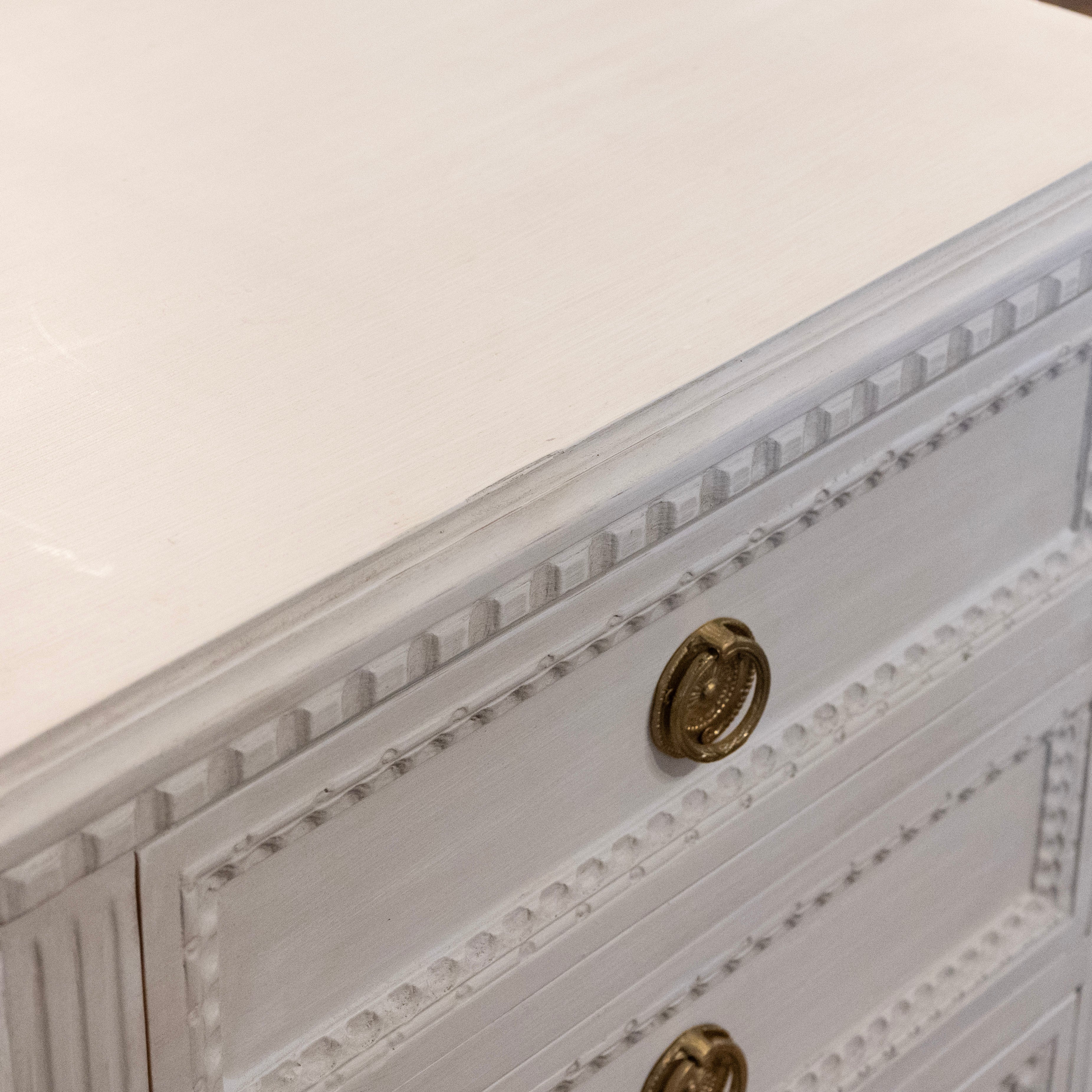 Swedish 3-Drawer Nightstand – Beaded & Fluted Trim in Dove White - Image 7