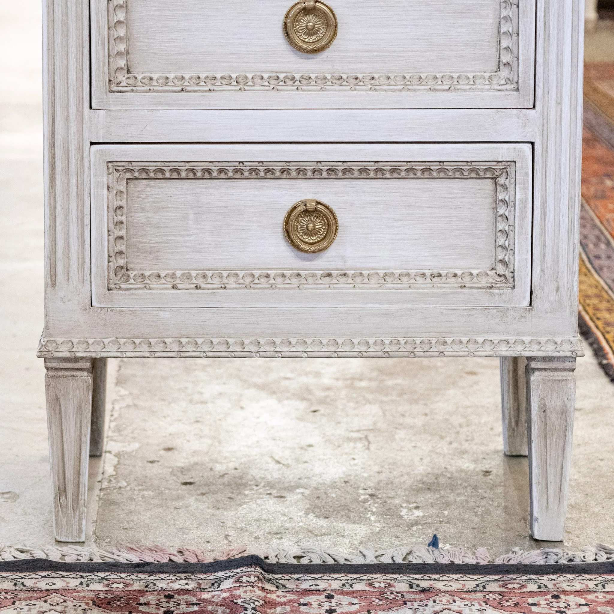 Swedish 3-Drawer Nightstand – Beaded Trim in Antique White - Image 5