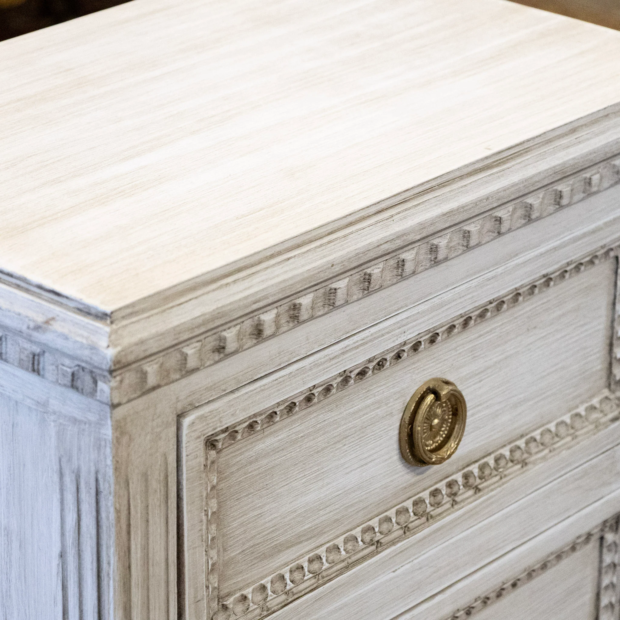 Swedish 3-Drawer Nightstand – Beaded Trim in Antique White - Image 6