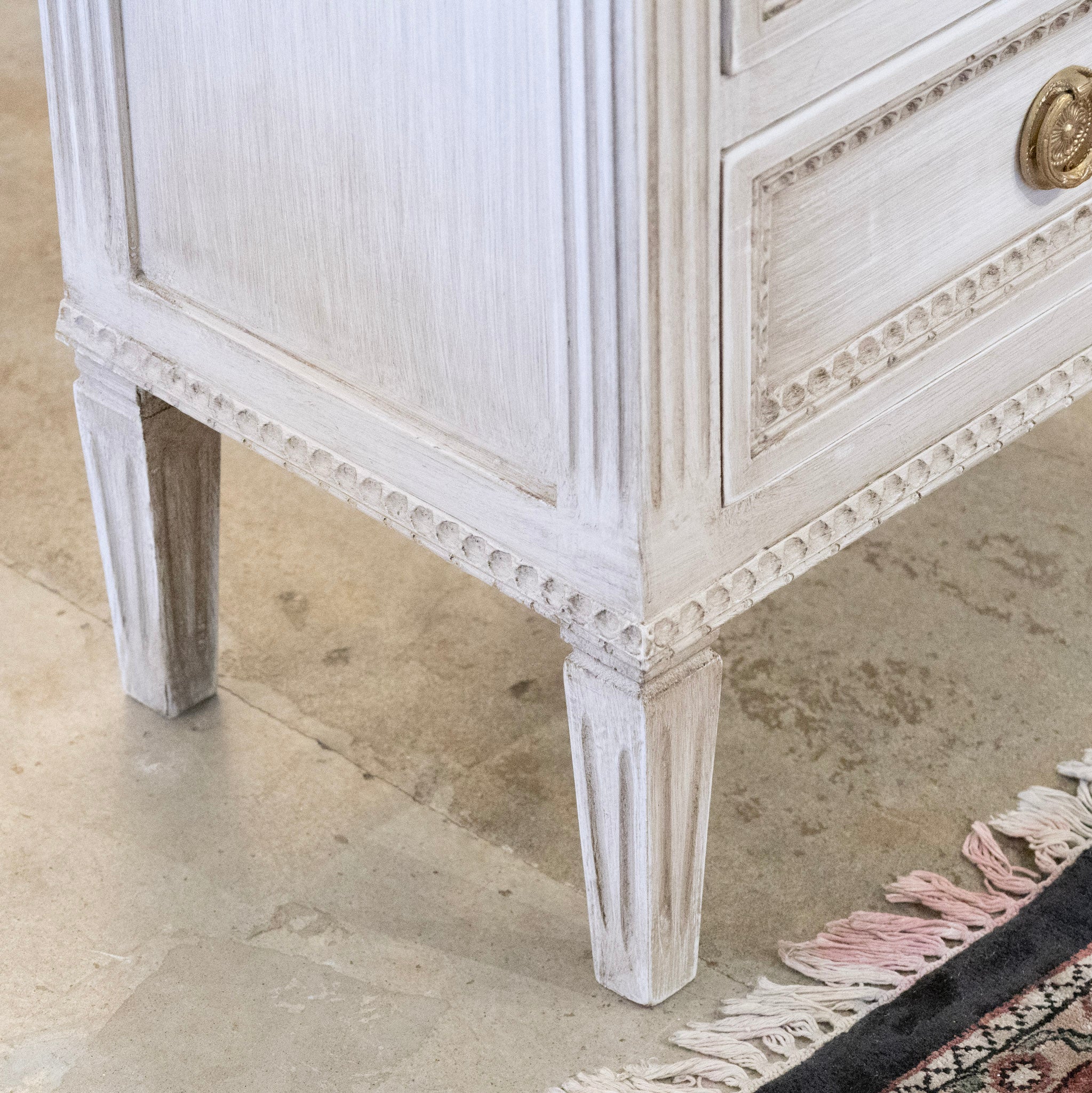 Swedish 3-Drawer Nightstand – Beaded Trim in Antique White - Image 7