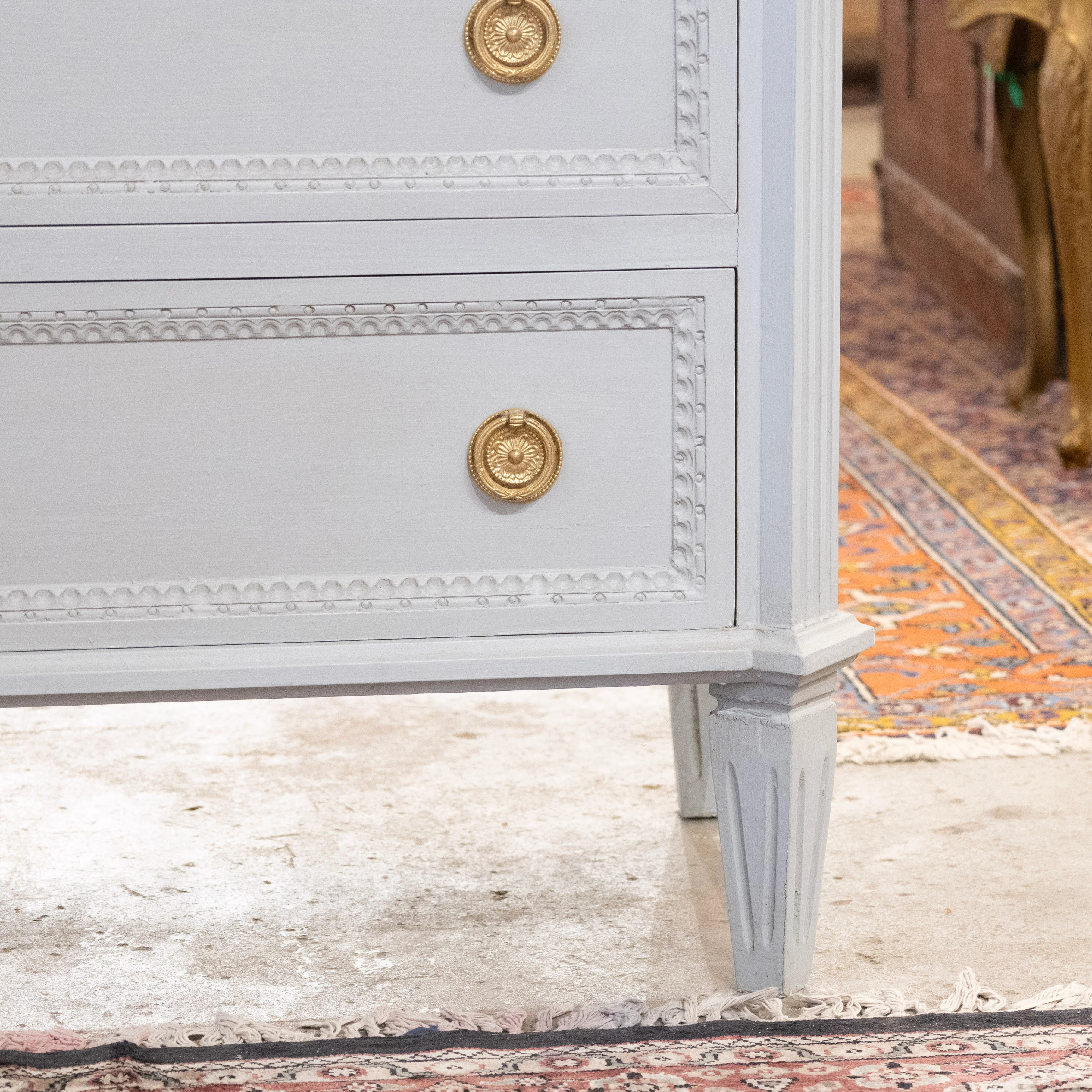 Swedish 3-Drawer Nightstand – Canted Diamond Corners & Beaded Trim in French Grey - Image 5