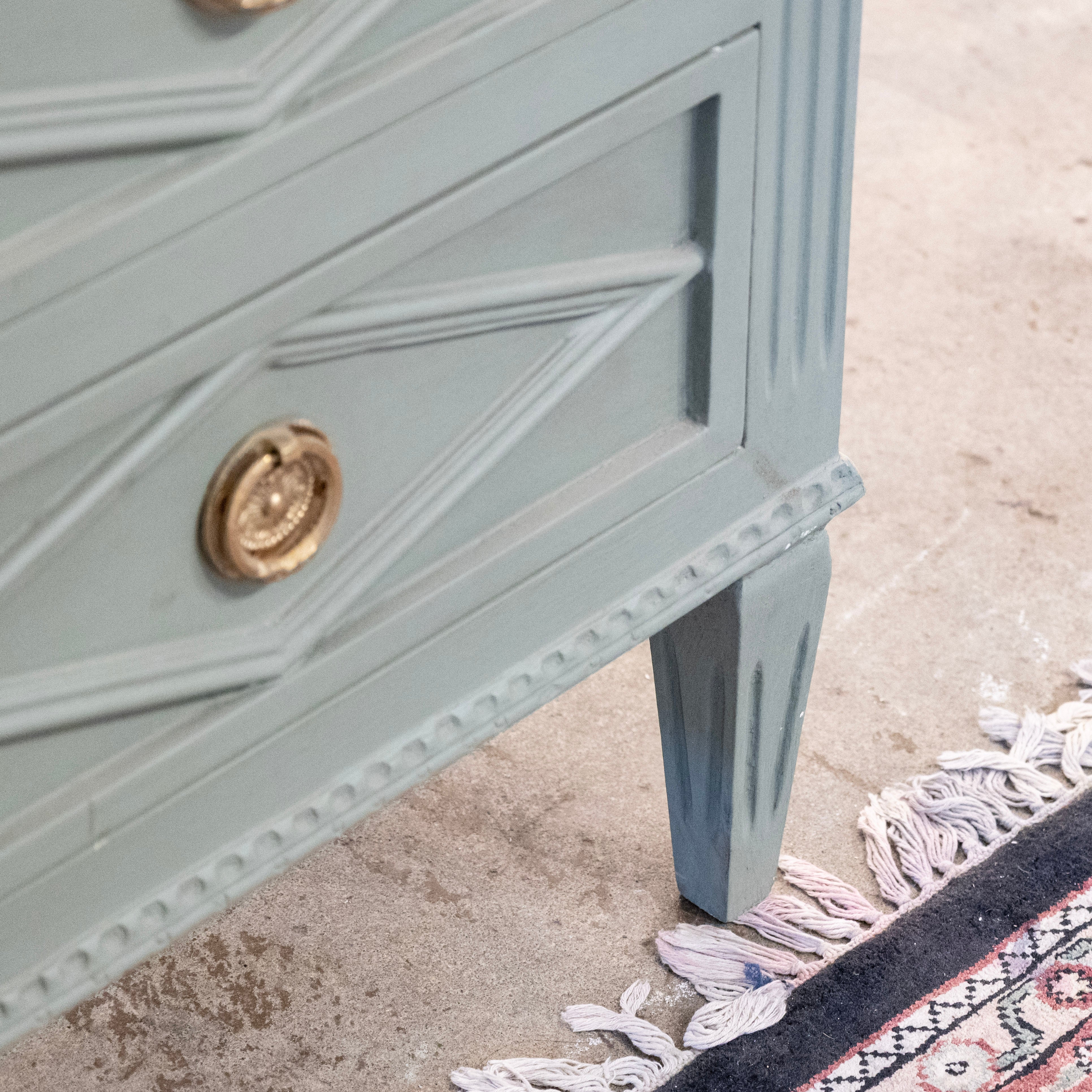 Swedish 3-Drawer Nightstand – Diamond Trim & Brass Pulls in Green - Image 4