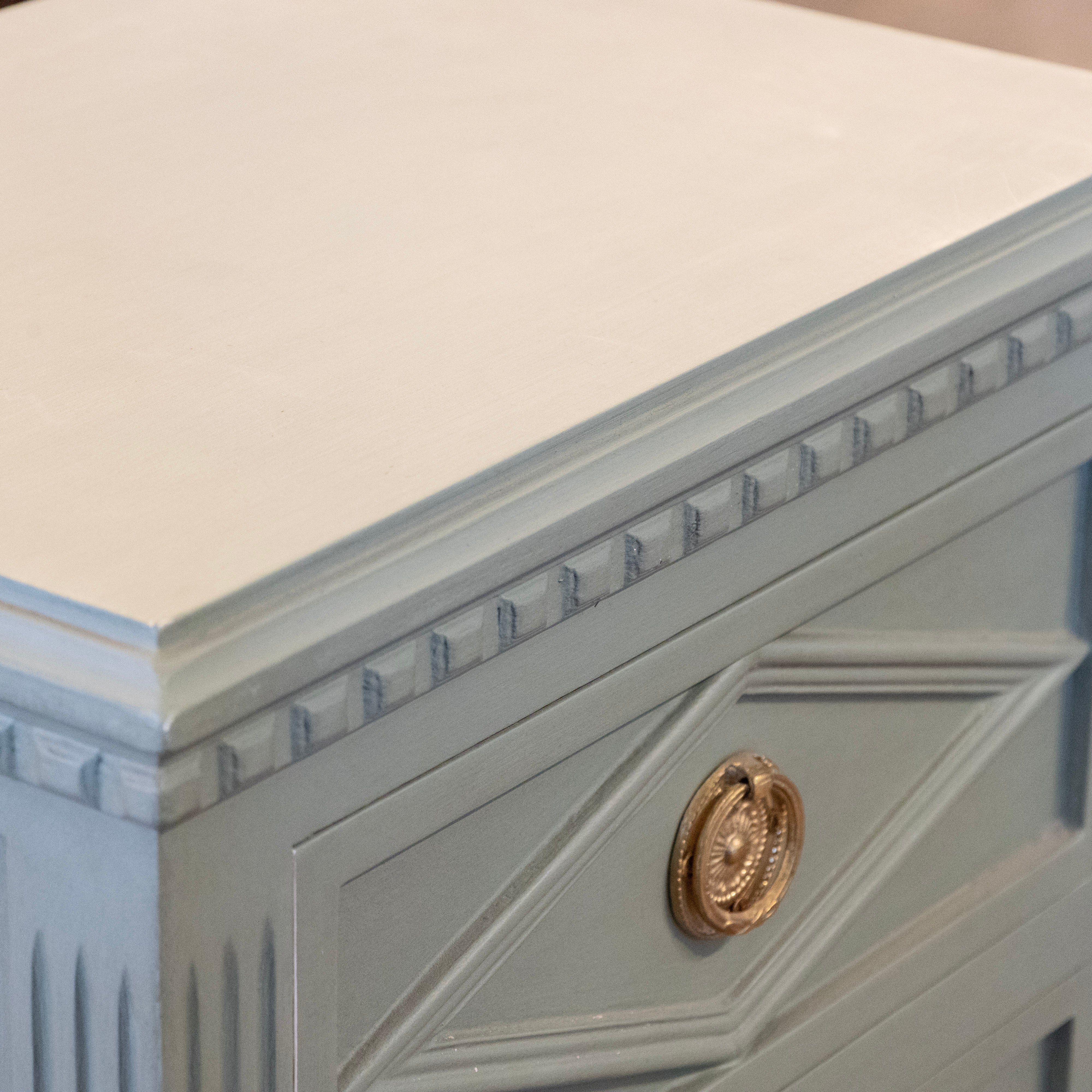 Swedish 3-Drawer Nightstand – Diamond Trim & Brass Pulls in Green - Image 5