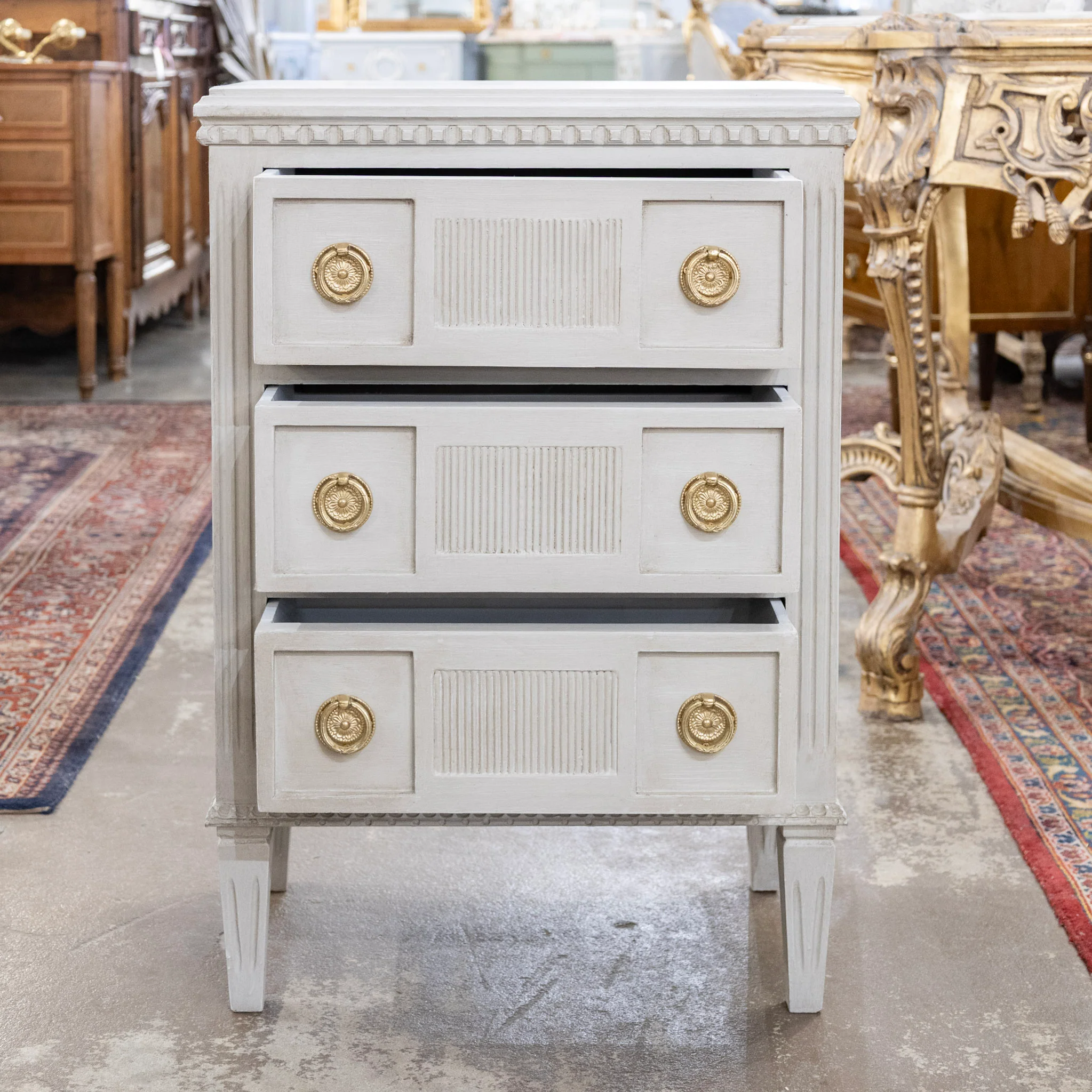 Swedish 3-Drawer Nightstand – Fluted Drawer Trim in French Grey - Image 2