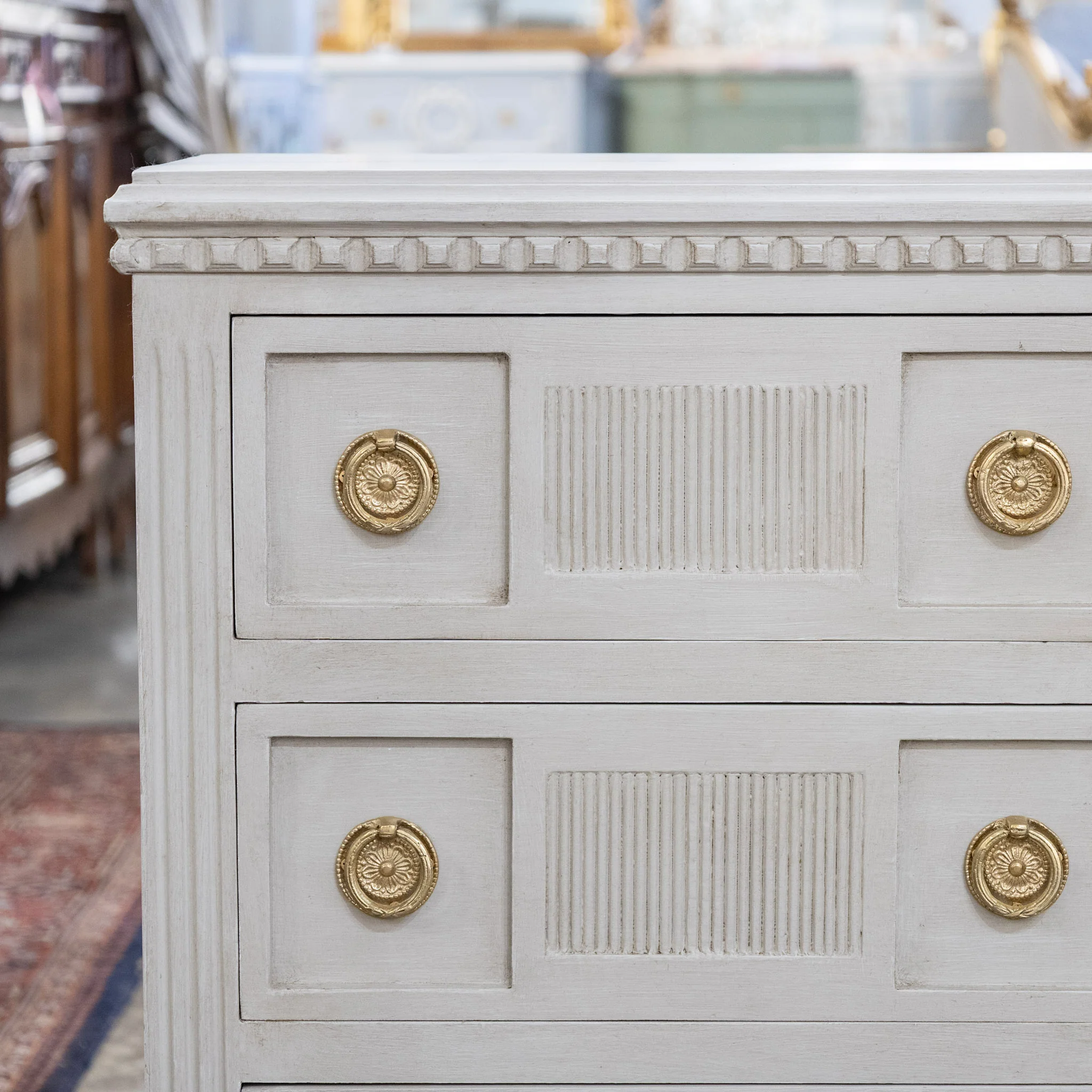 Swedish 3-Drawer Nightstand – Fluted Drawer Trim in French Grey - Image 3
