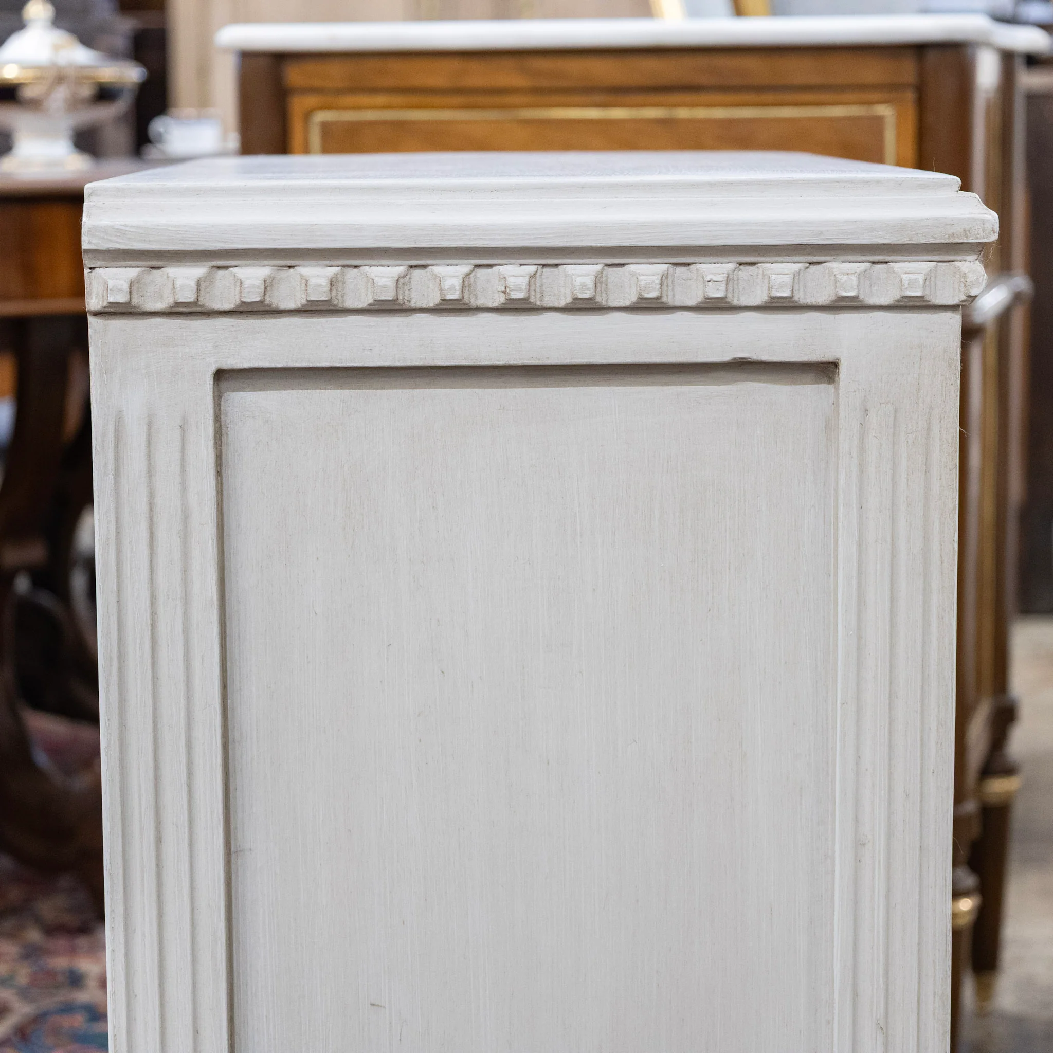 Swedish 3-Drawer Nightstand – Fluted Drawer Trim in French Grey - Image 5