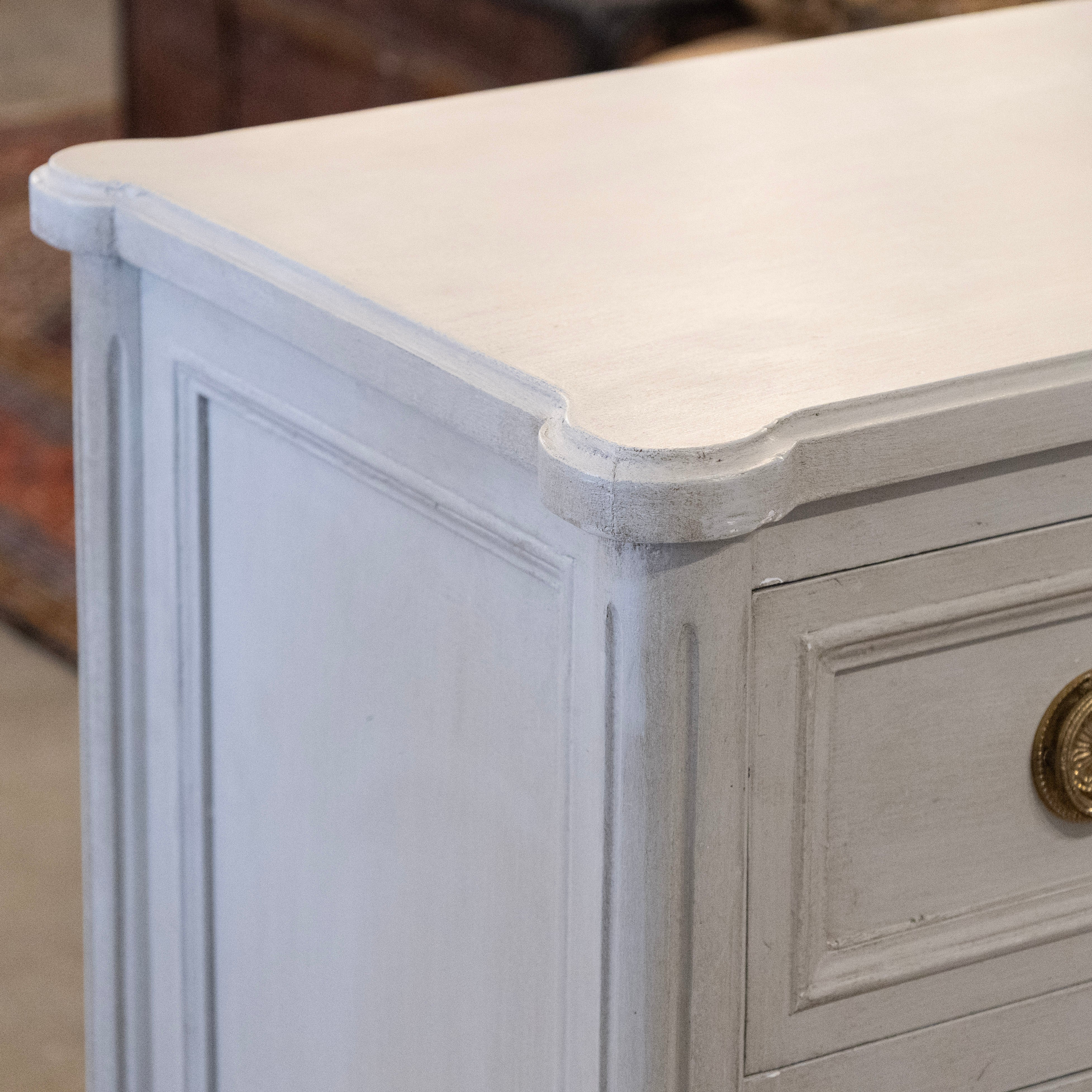 Swedish 3-Drawer Nightstand – Fluted Trim & Drawers in French Grey - Image 6