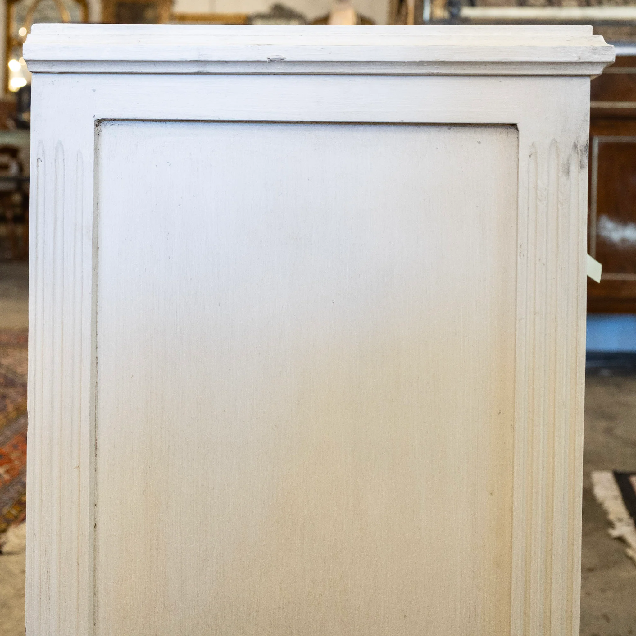 Swedish 3-Drawer Nightstand – Greek Key Trim & Rounded Legs in White - Image 4