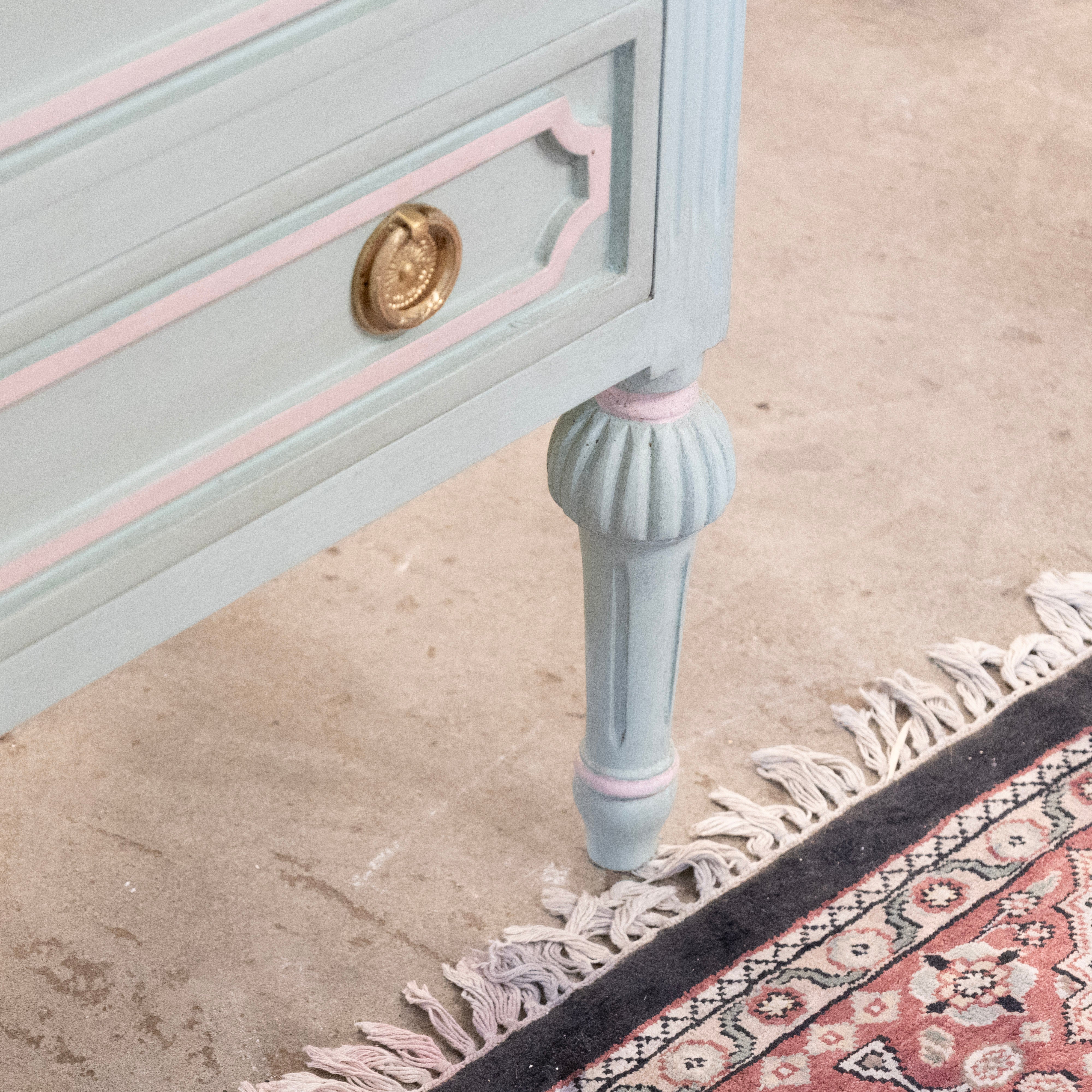 Swedish 3-Drawer Nightstand – Green with Pink Trim & Ballerina Legs - Image 6