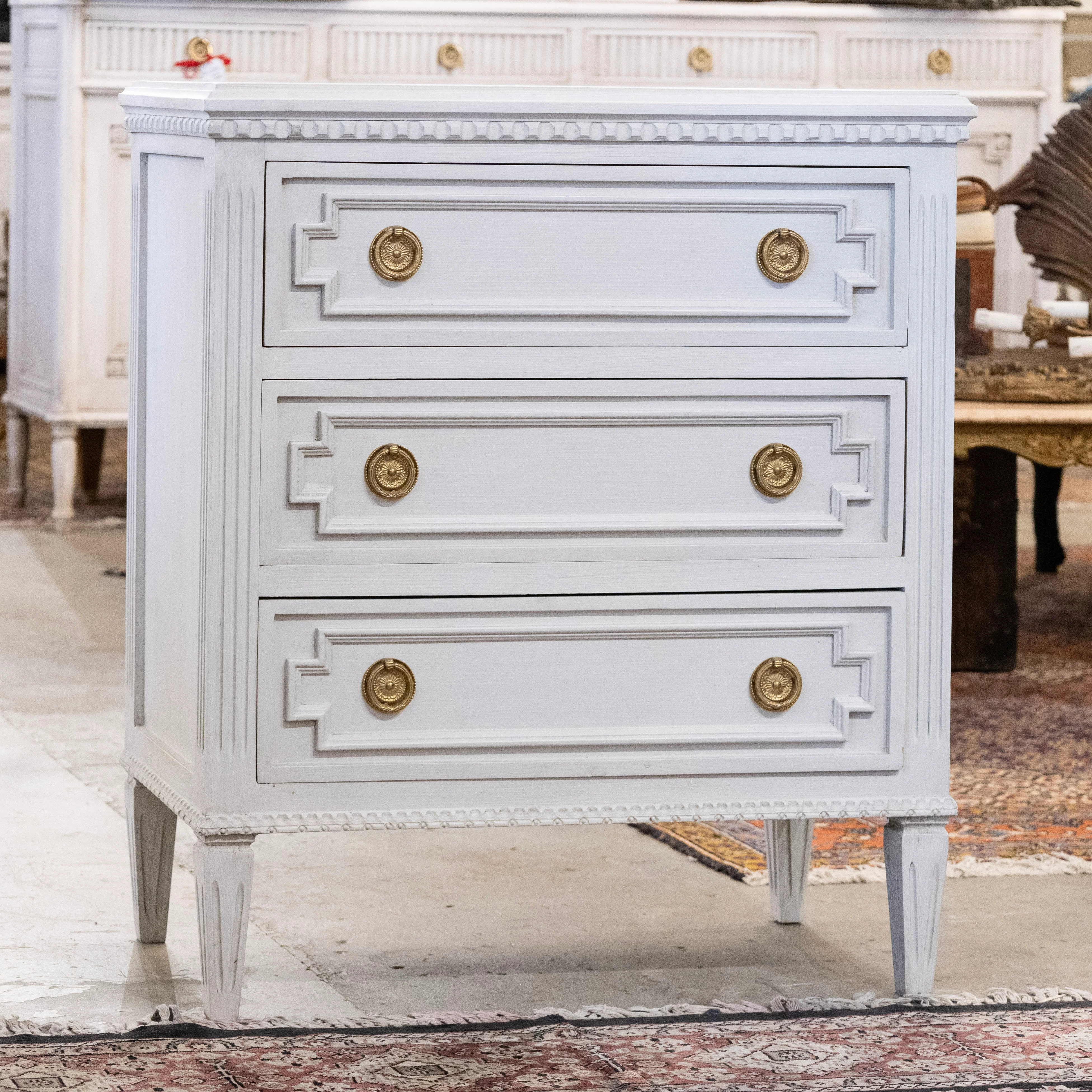 Swedish 3-Drawer Nightstand – Open Block Drawers & Fluted Trim in White - Image 2