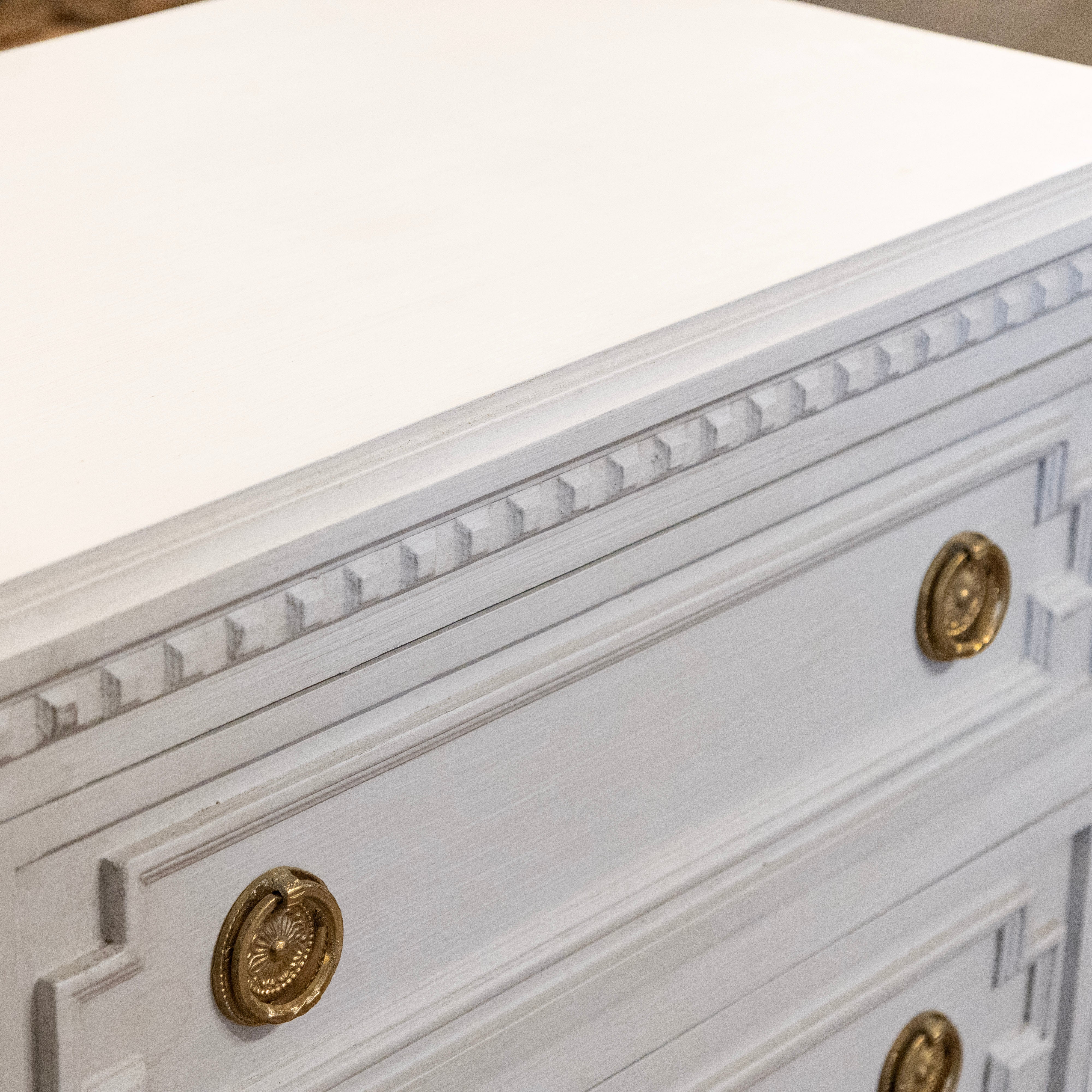 Swedish 3-Drawer Nightstand – Open Block Drawers & Fluted Trim in White - Image 5