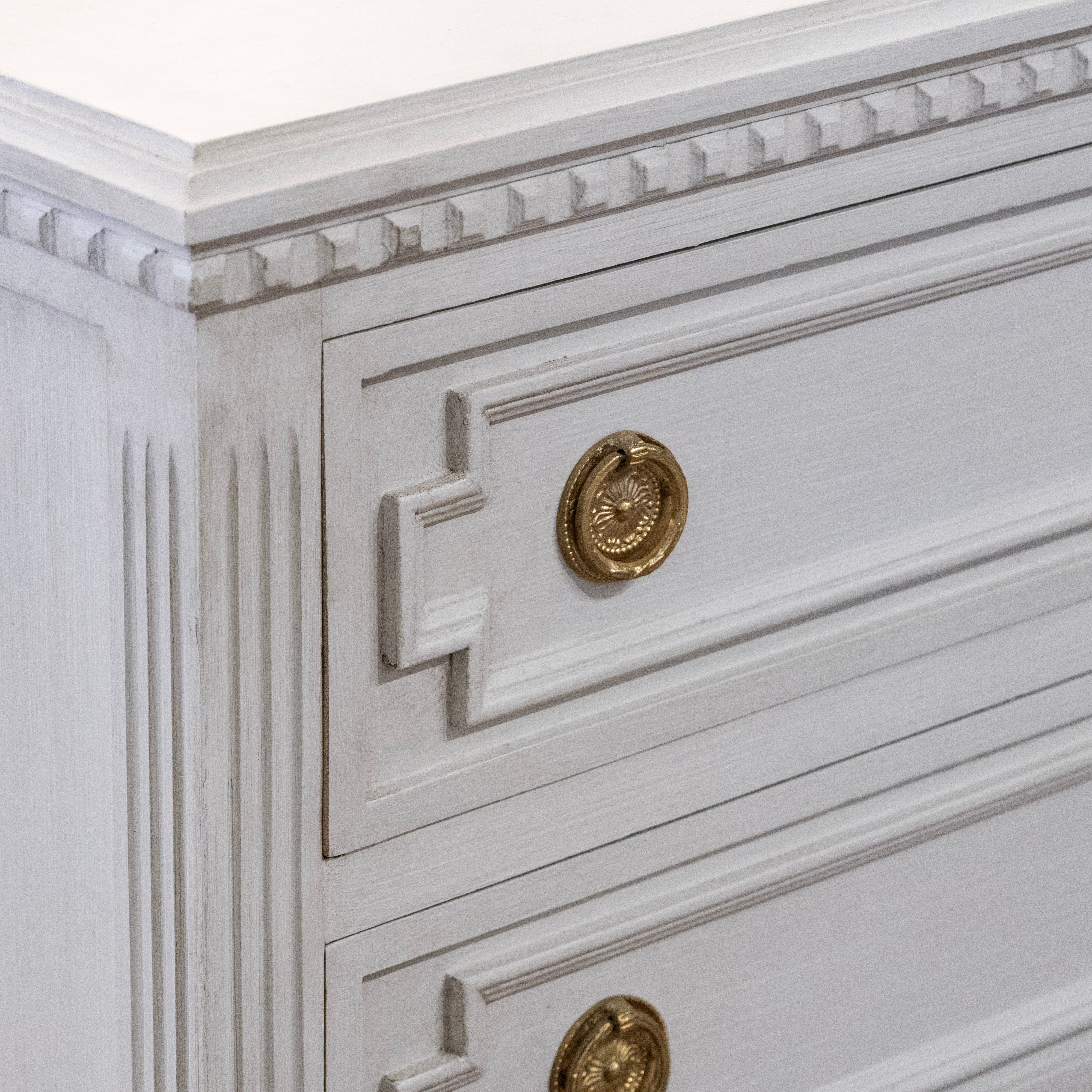 Swedish 3-Drawer Nightstand – Open Block Drawers & Fluted Trim in White - Image 6
