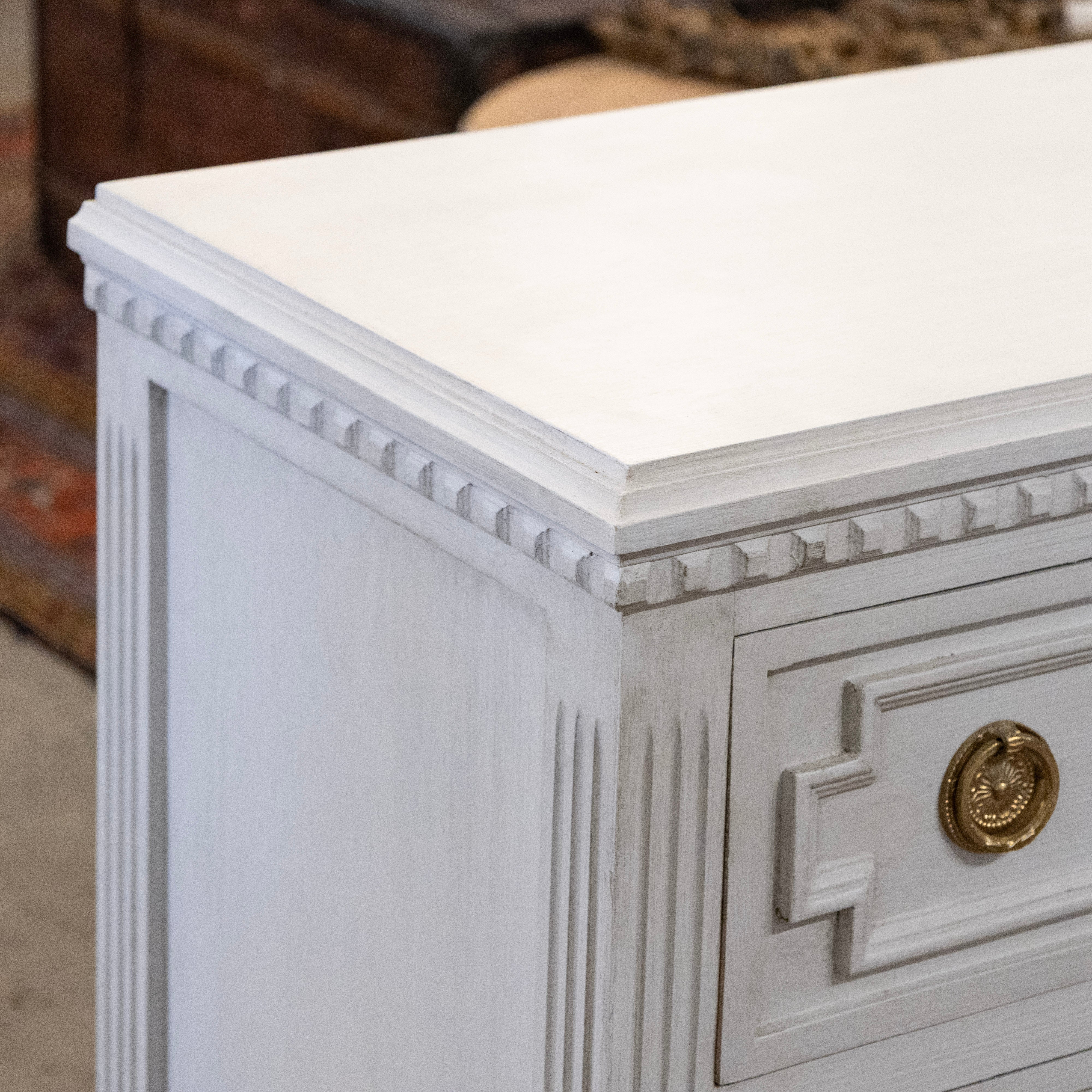 Swedish 3-Drawer Nightstand – Open Block Drawers & Fluted Trim in White - Image 8