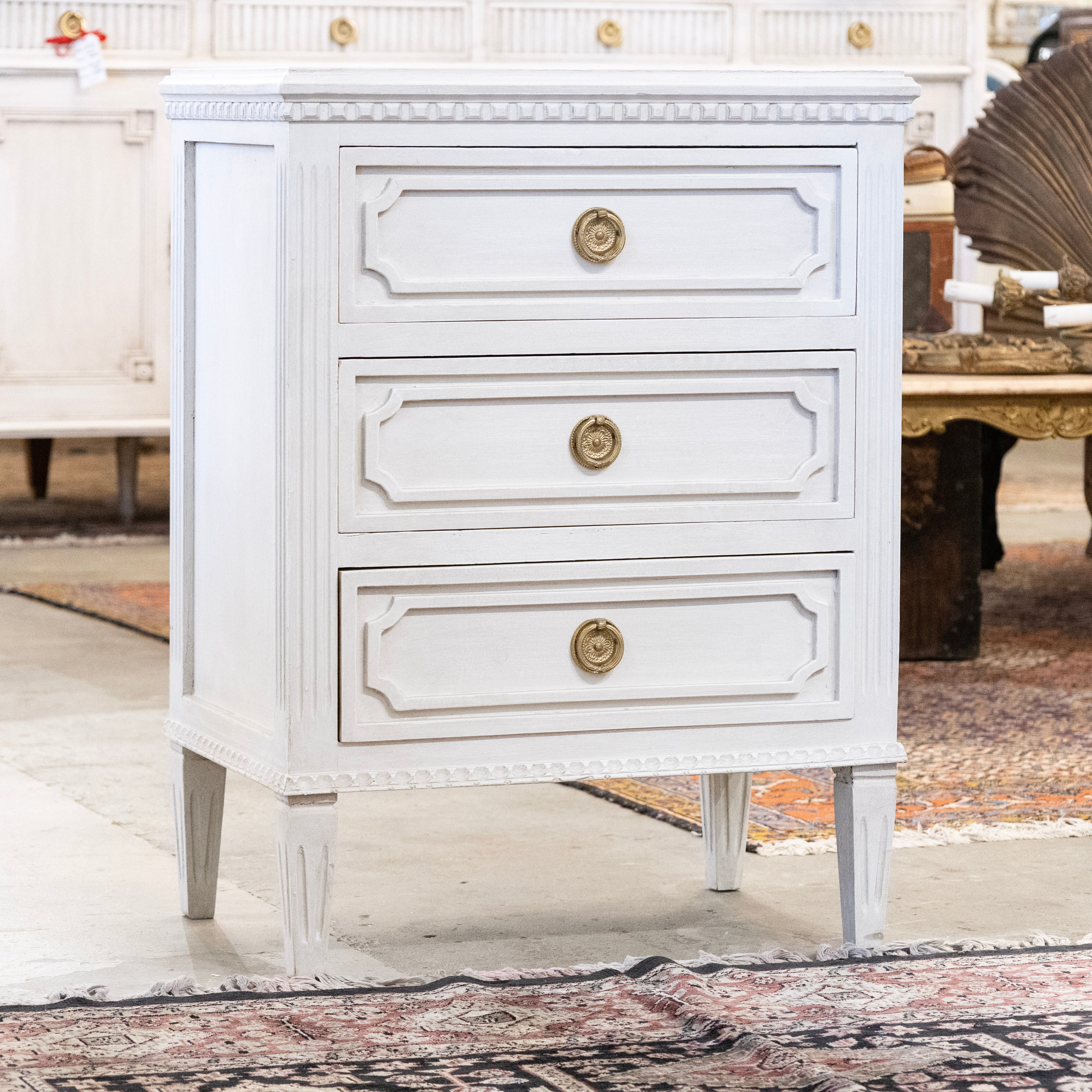 Swedish 3-Drawer Nightstand – Open Block & Fluted Trim in Dove White - Image 2