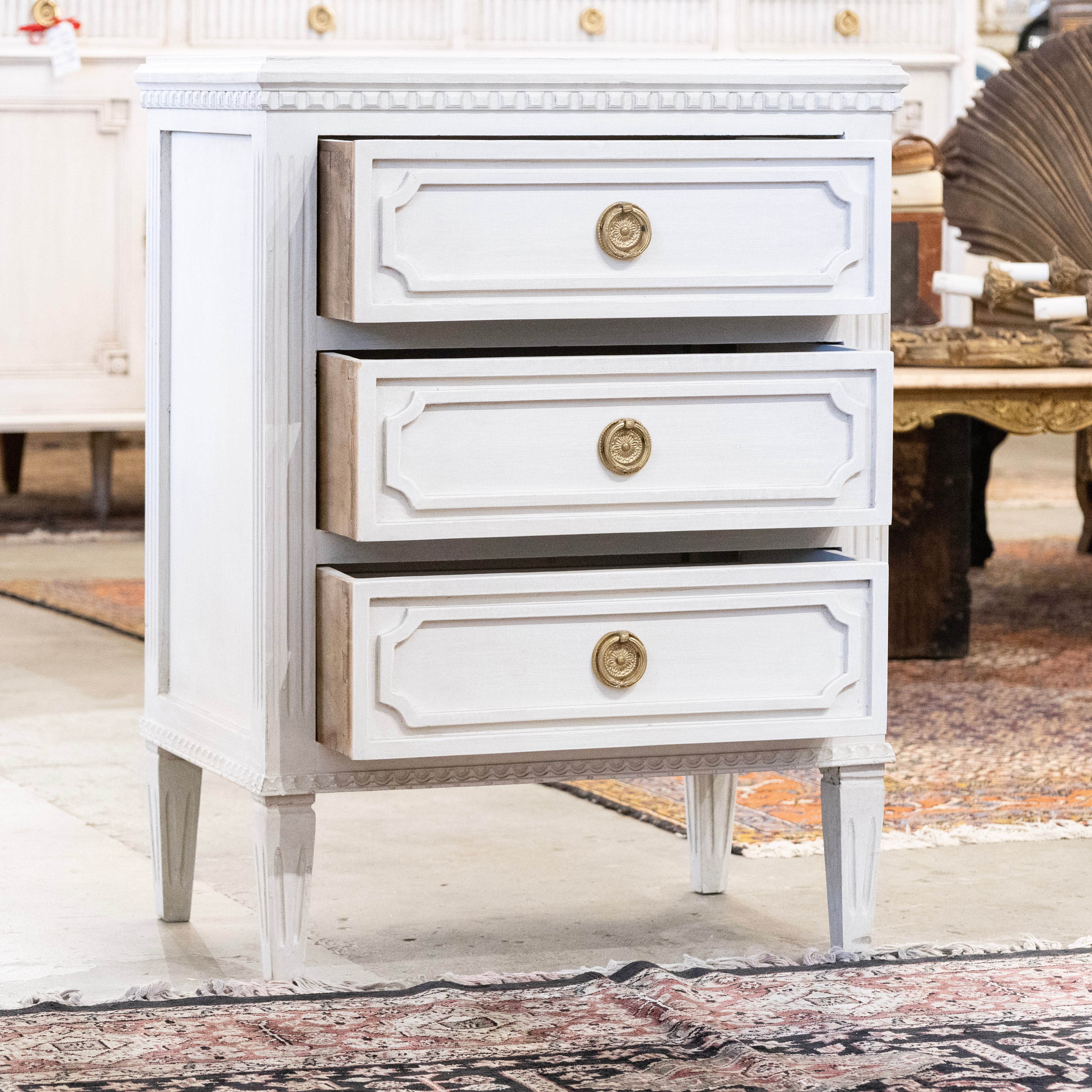 Swedish 3-Drawer Nightstand – Open Block & Fluted Trim in Dove White - Image 3