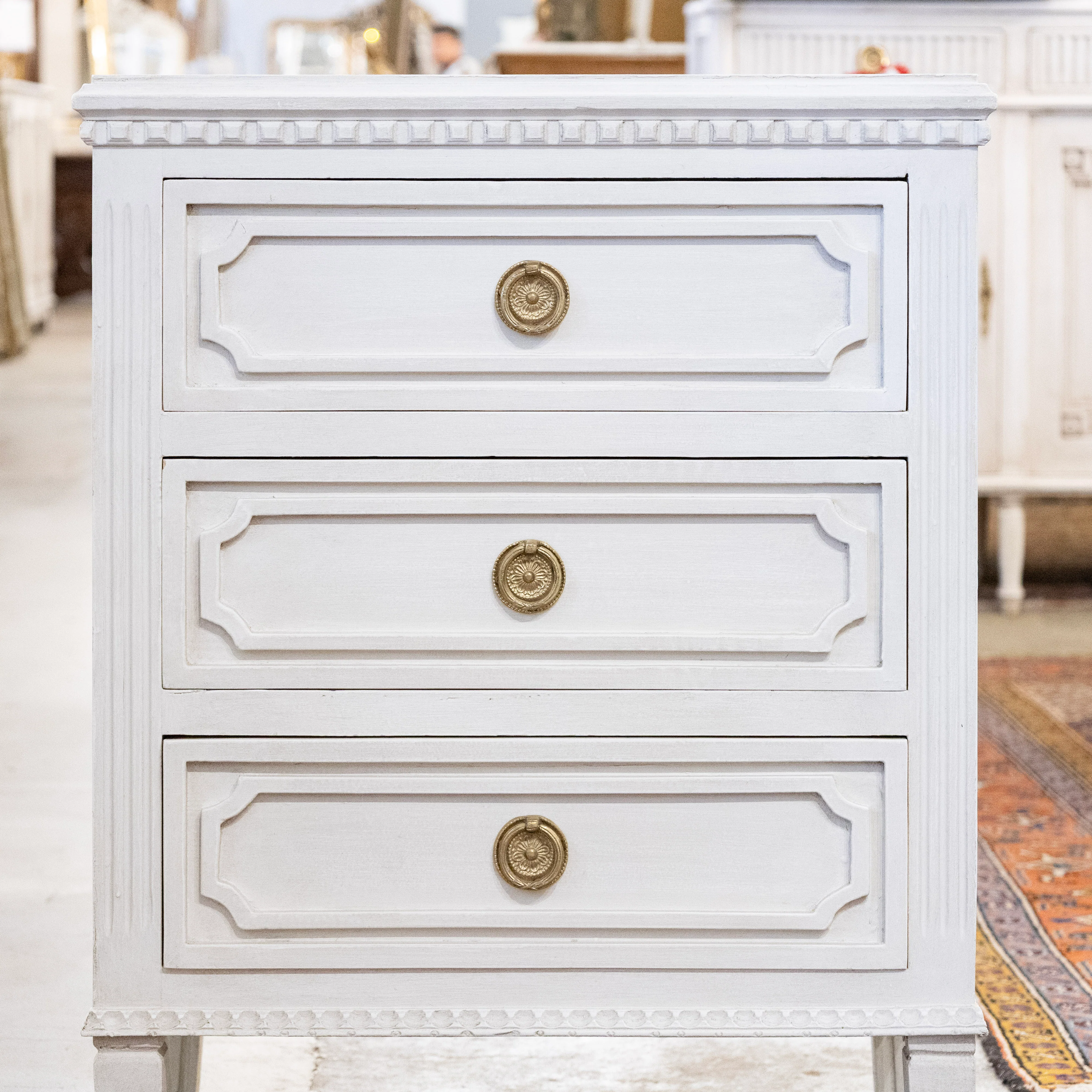 Swedish 3-Drawer Nightstand – Open Block & Fluted Trim in Dove White - Image 4