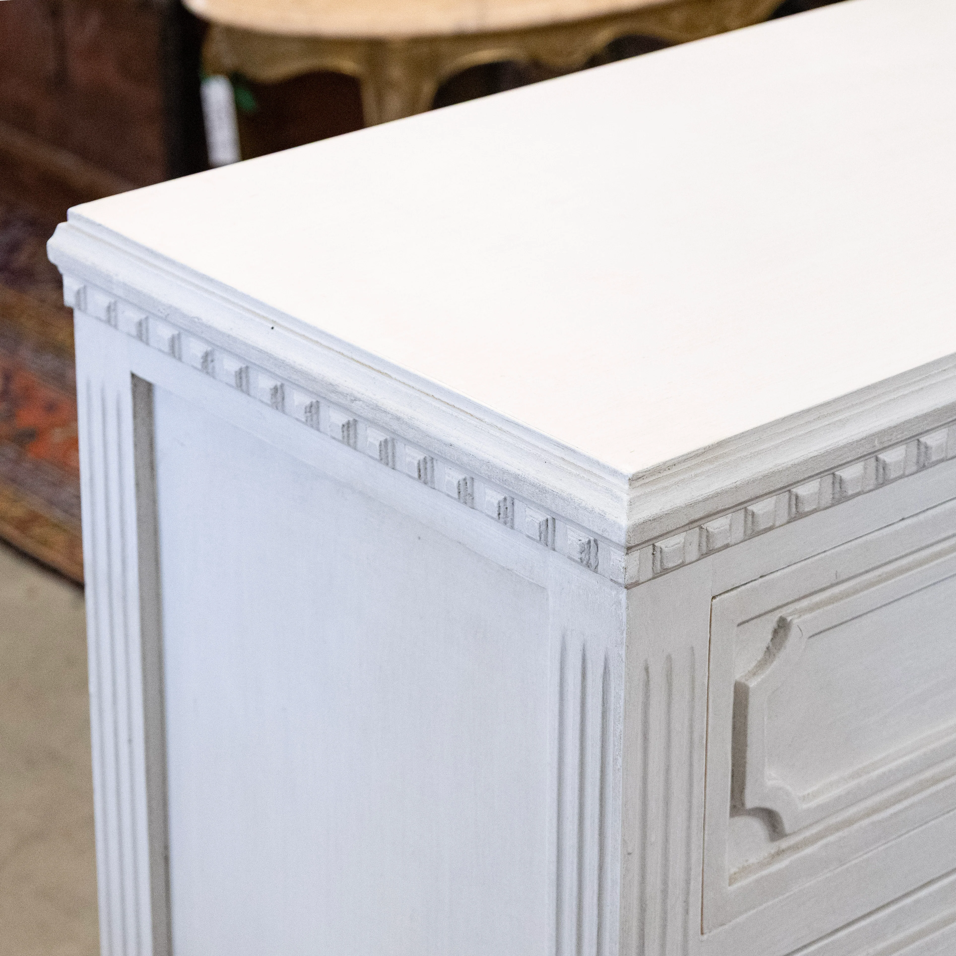 Swedish 3-Drawer Nightstand – Open Block & Fluted Trim in Dove White - Image 7