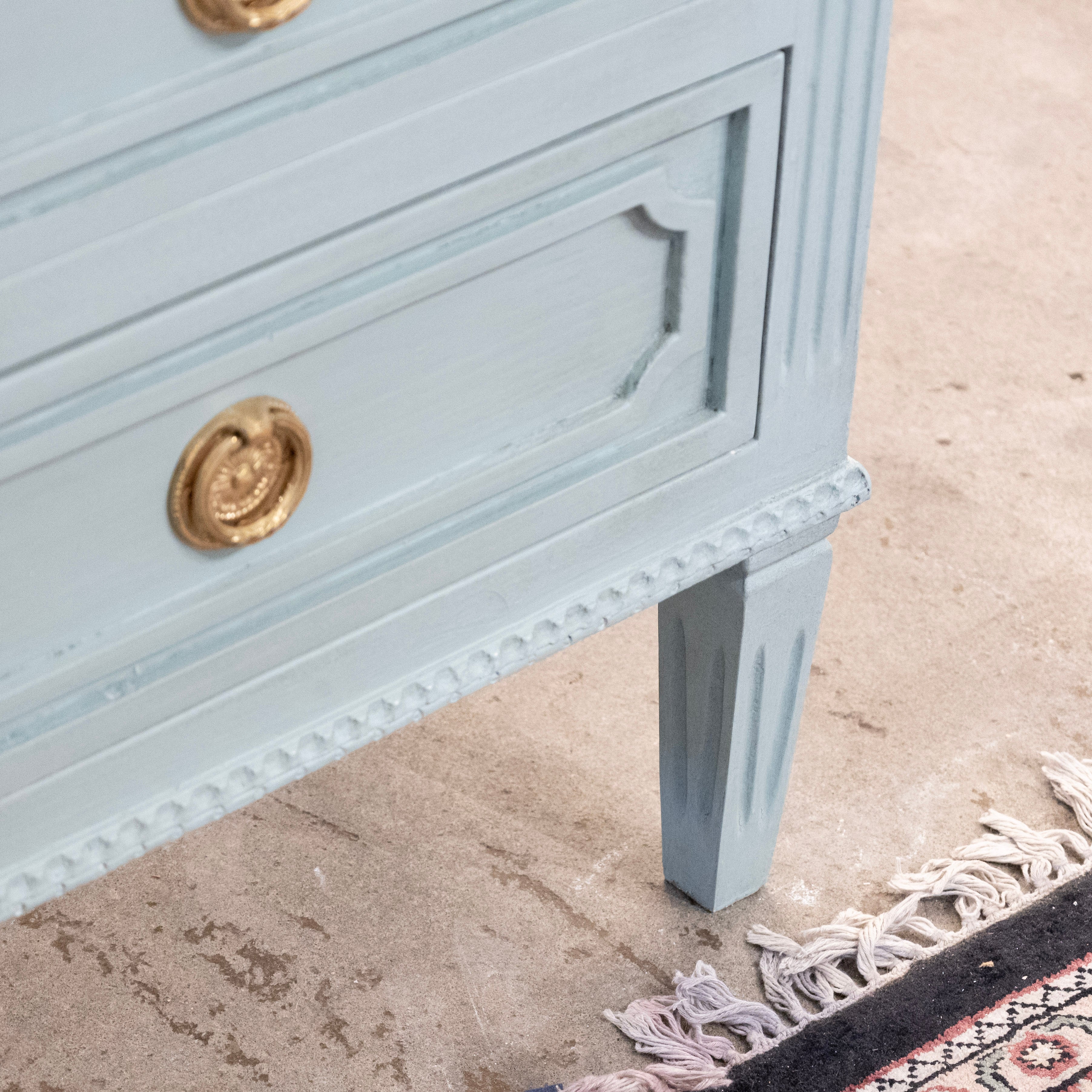 Swedish 3-Drawer Nightstand – Open Block Trim & Fluted Legs in Green - Image 7