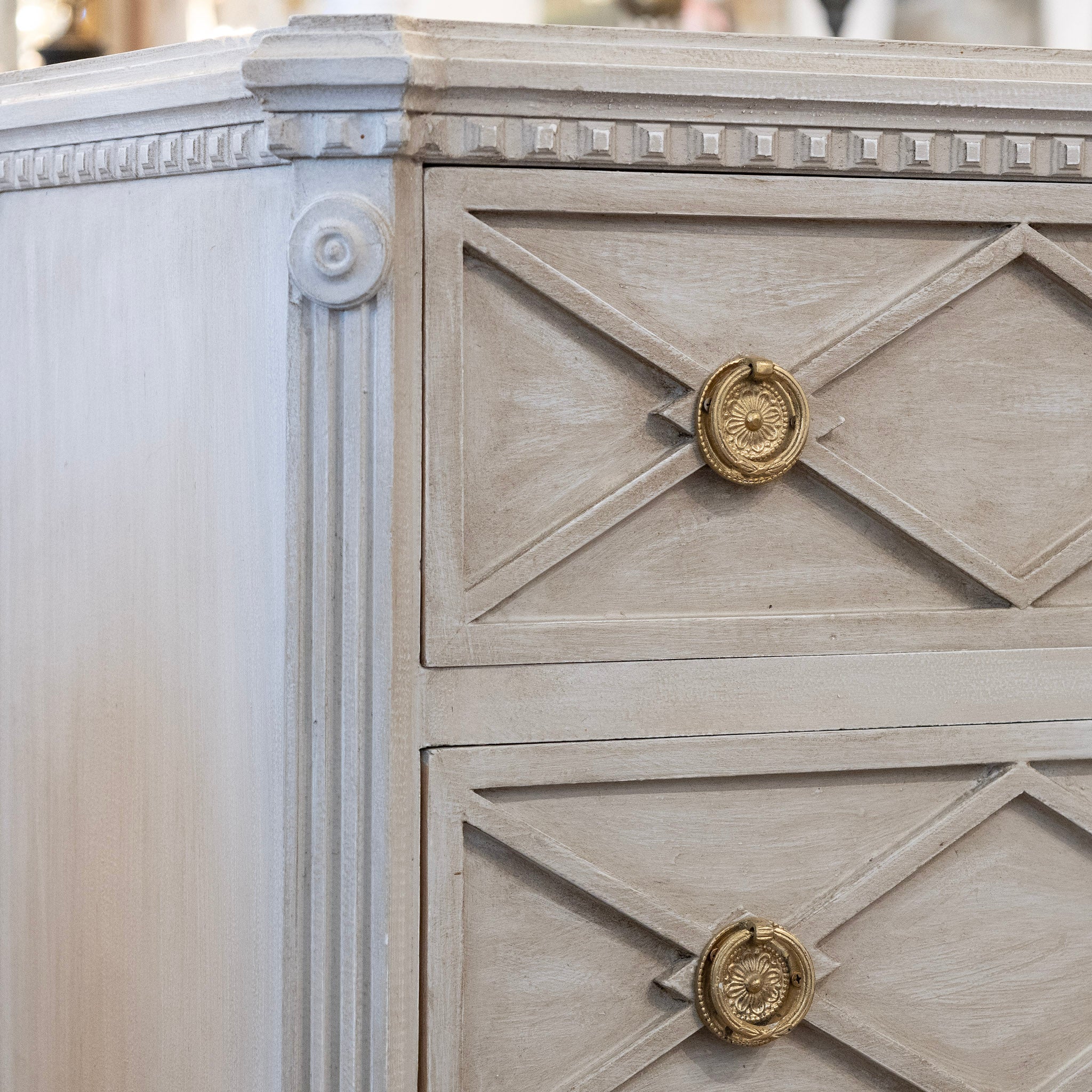 Swedish 3-Drawer Nightstand – Open Diamond Trim in Distressed Grey - Image 7