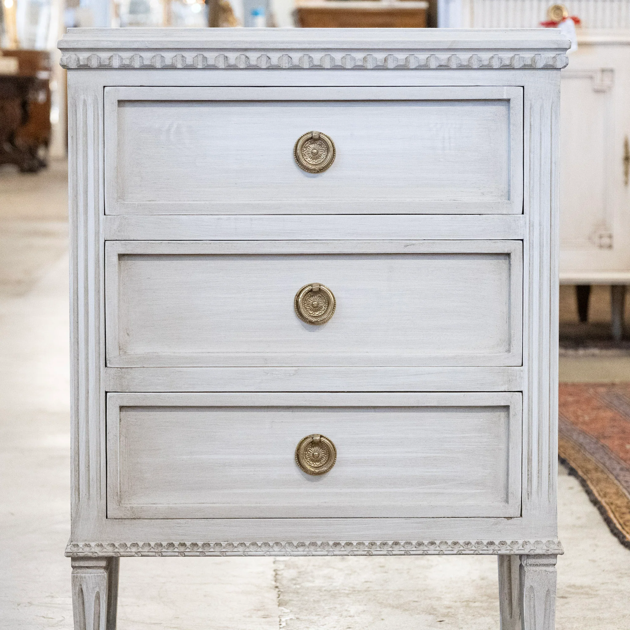 Swedish 3-Drawer Nightstand – Plain Trim in Distressed Antique White - Image 4