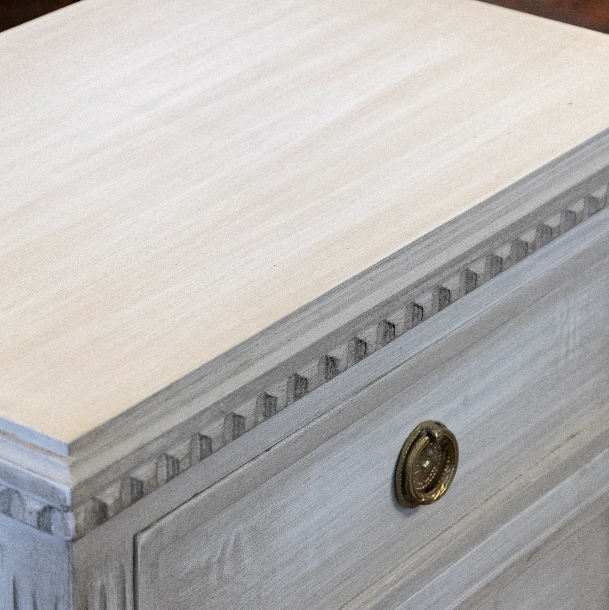 Swedish 3-Drawer Nightstand – Plain Trim in Distressed Antique White - Image 5