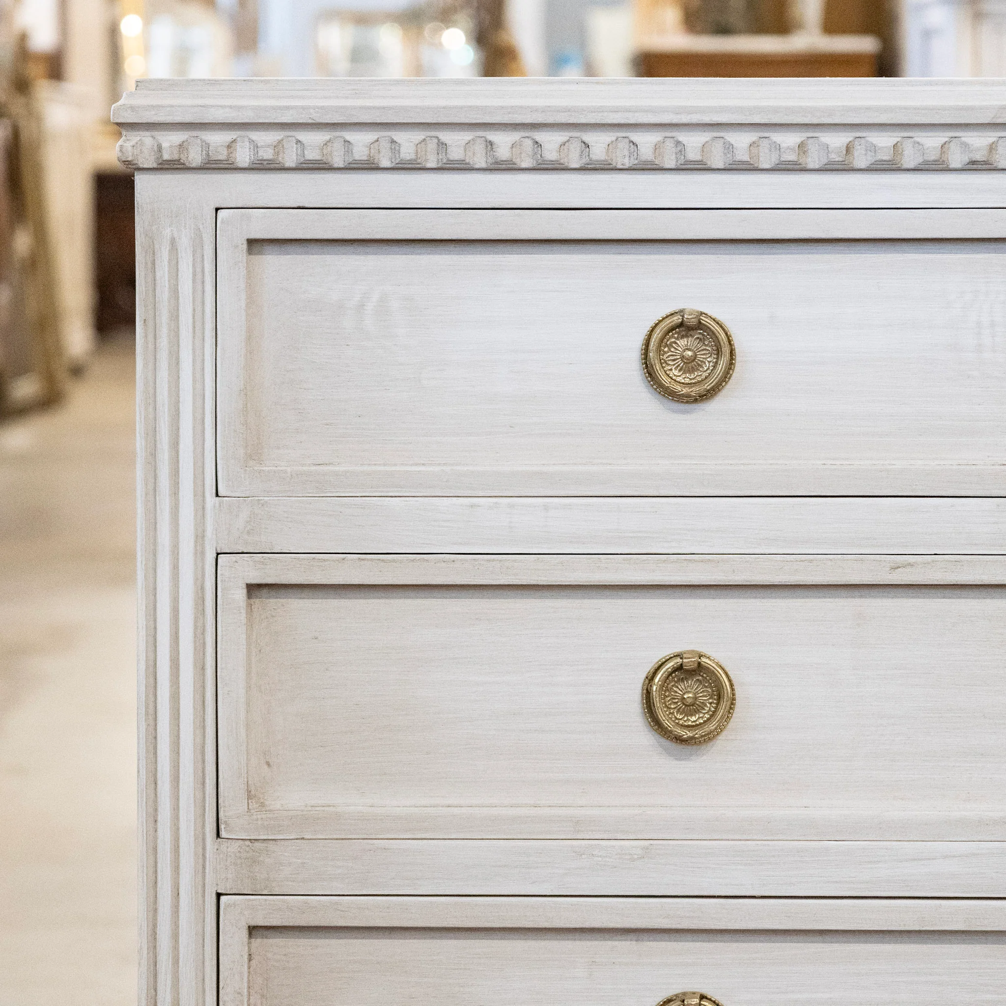 Swedish 3-Drawer Nightstand – Plain Trim in Distressed Antique White - Image 6