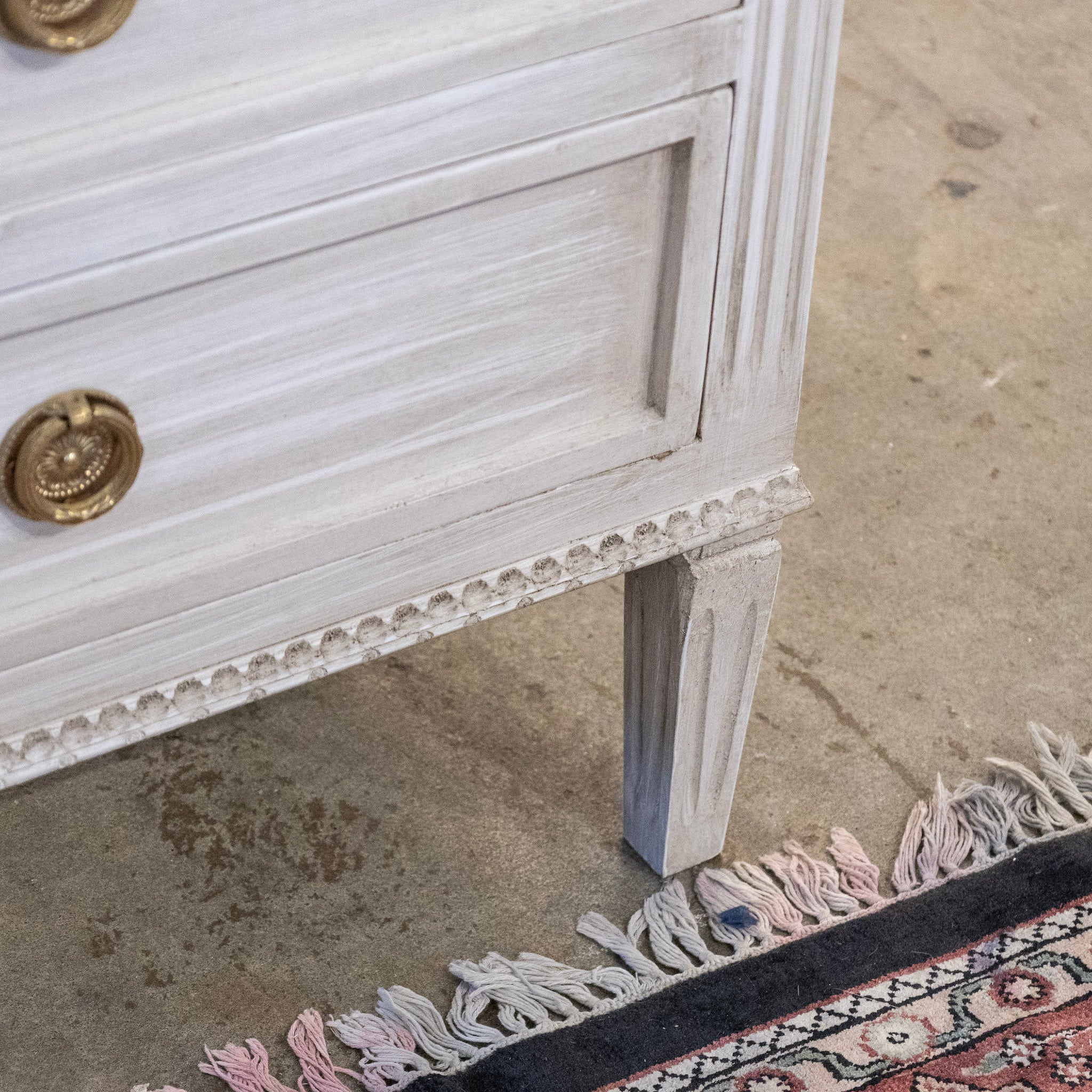 Swedish 3-Drawer Nightstand – Plain Trim in Distressed Antique White - Image 7