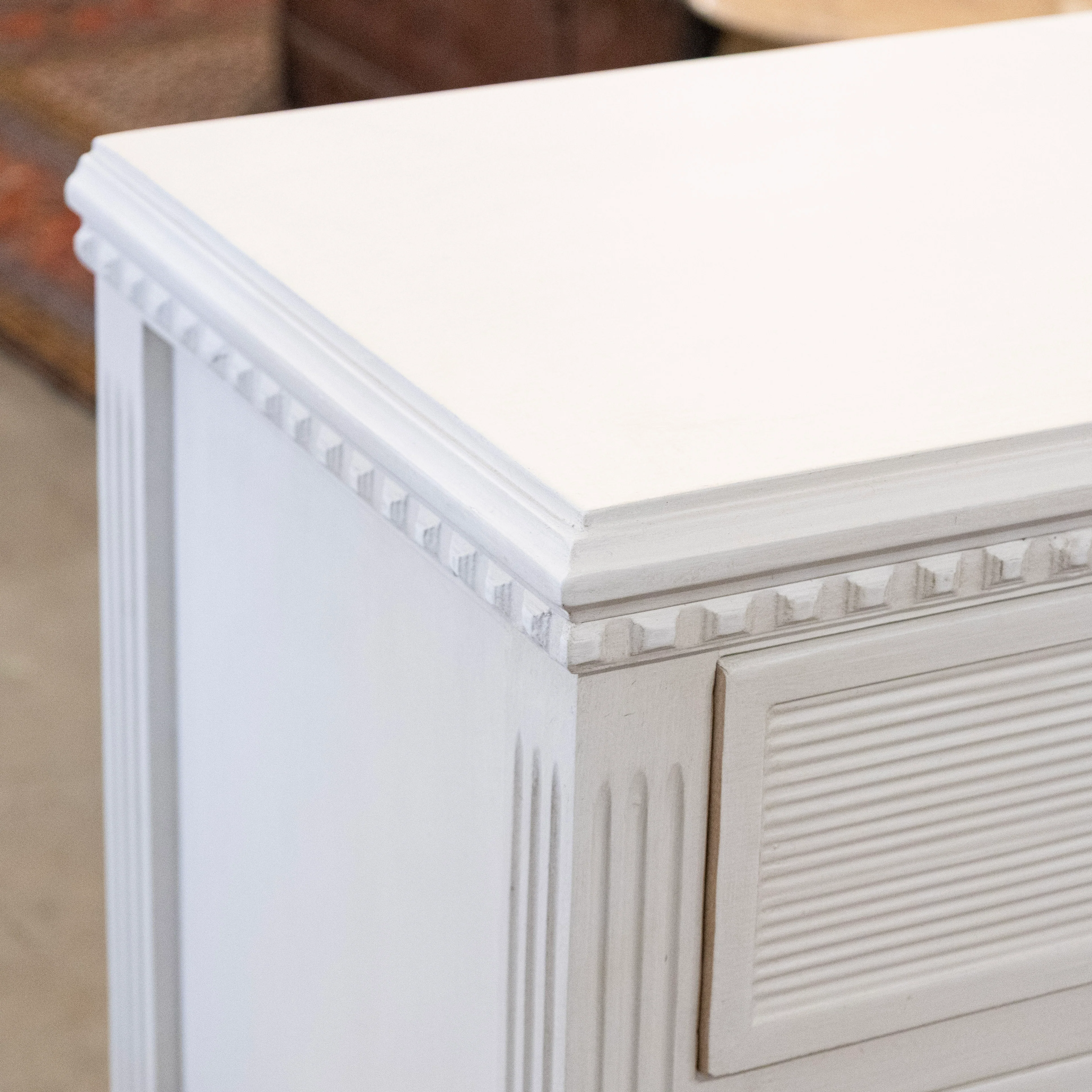 Swedish 3-Drawer Nightstand – Reeded Trim & Ballerina Legs in Dove White - Image 6
