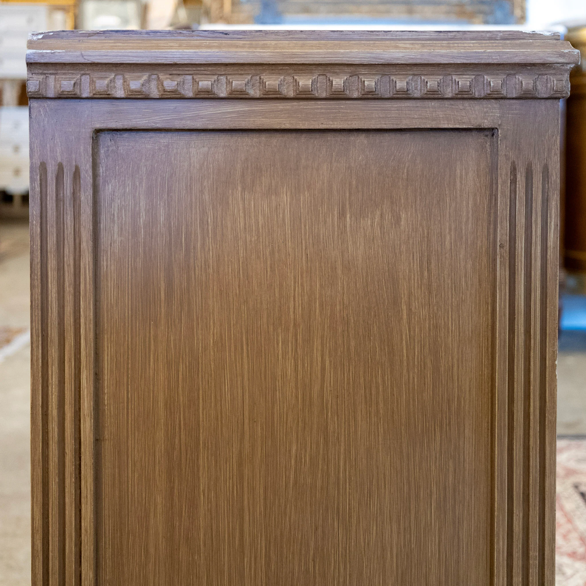 Swedish 3-Drawer Nightstand – Reeded Wood Drawers & Large Brass Pulls in Brown - Image 4