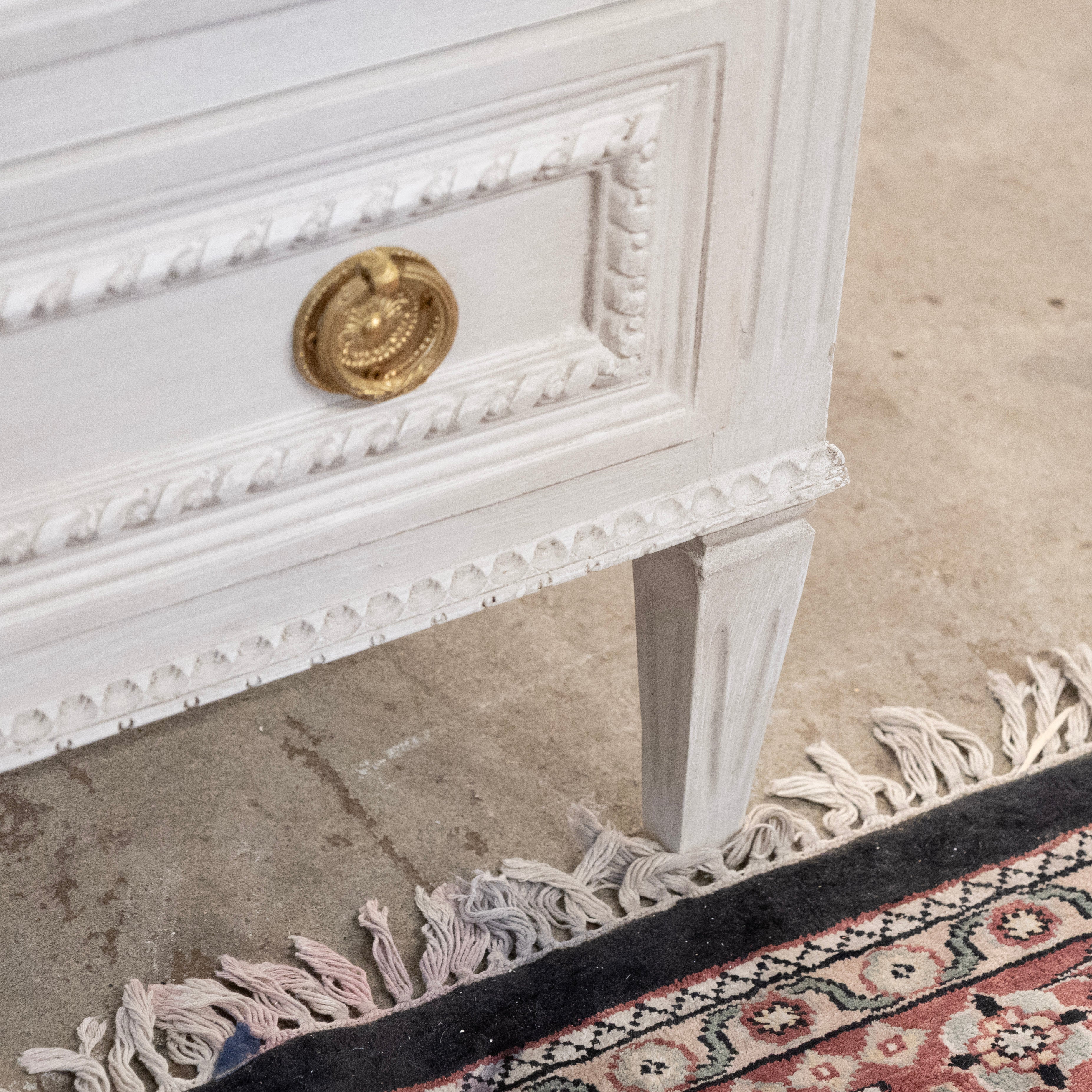 Swedish 3-Drawer Nightstand – Rope & Fluted Trim in Pale Grey - Image 6