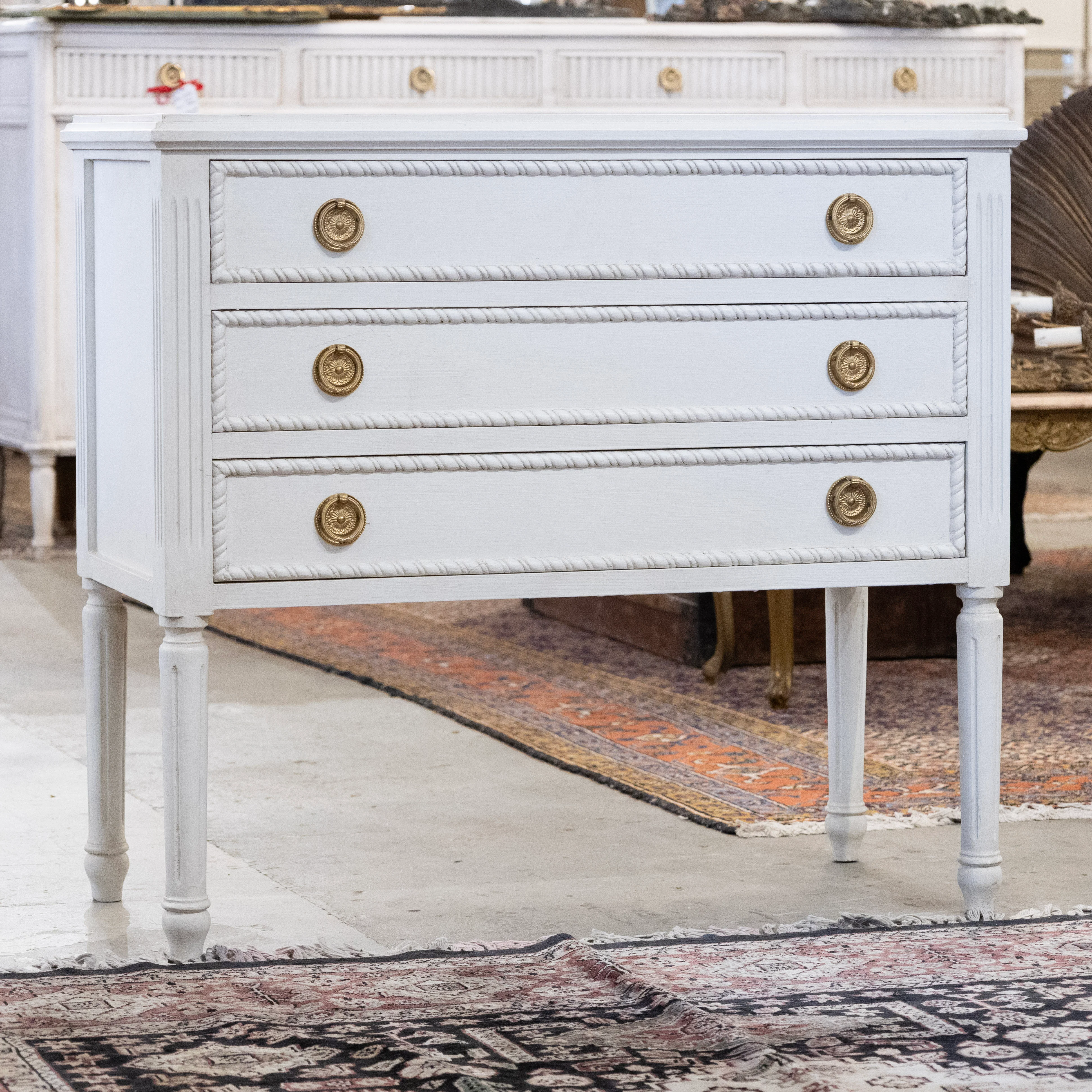 Swedish 3-Drawer Nightstand – Rope Trim & Tall Legs in Dove White - Image 2