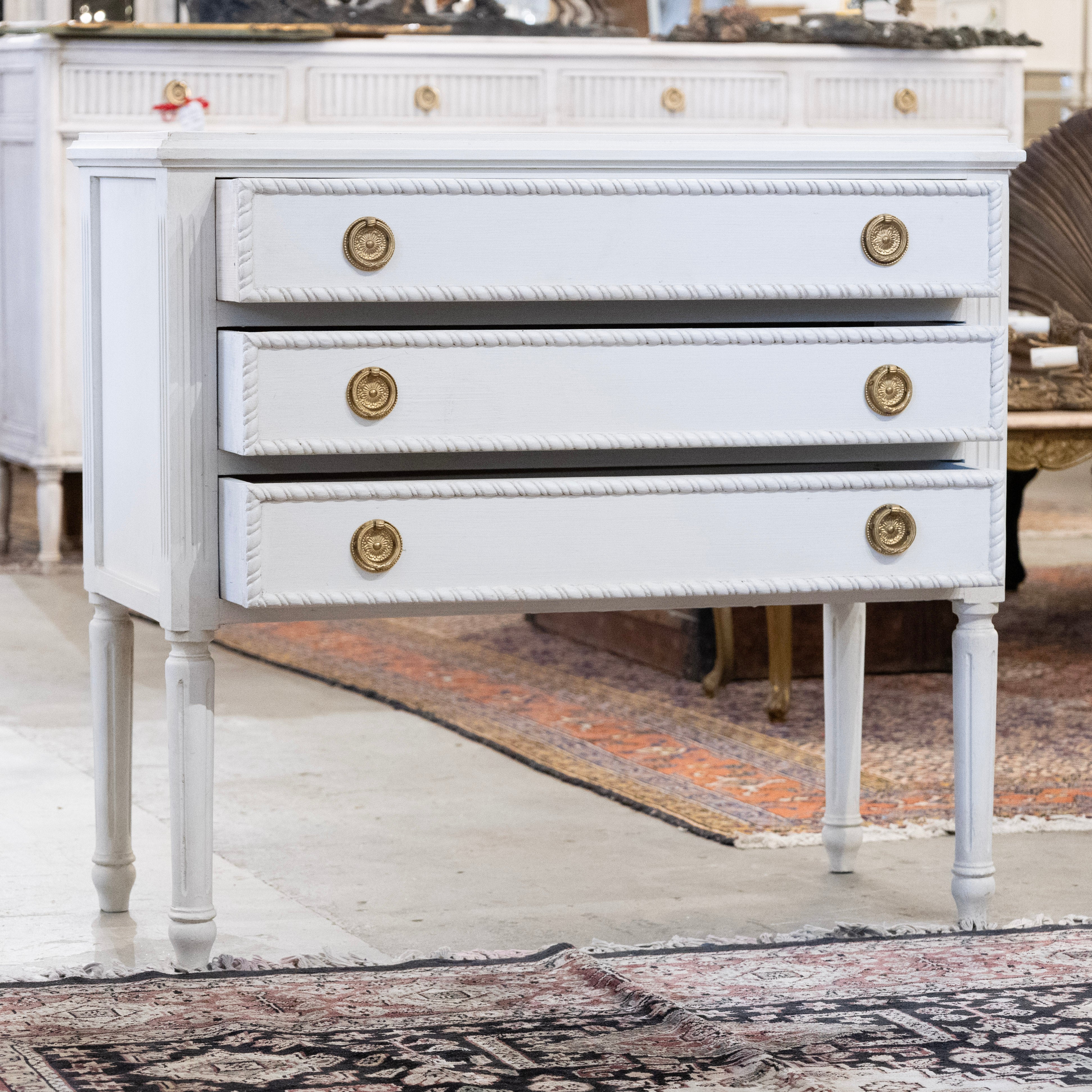 Swedish 3-Drawer Nightstand – Rope Trim & Tall Legs in Dove White - Image 3