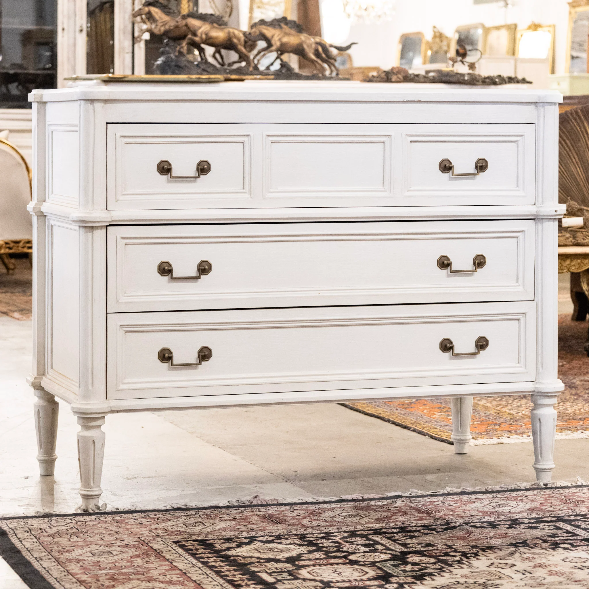 Swedish 3-Drawer Chest – Rounded Fluted Corners & Square Pulls in Dove White - Image 2