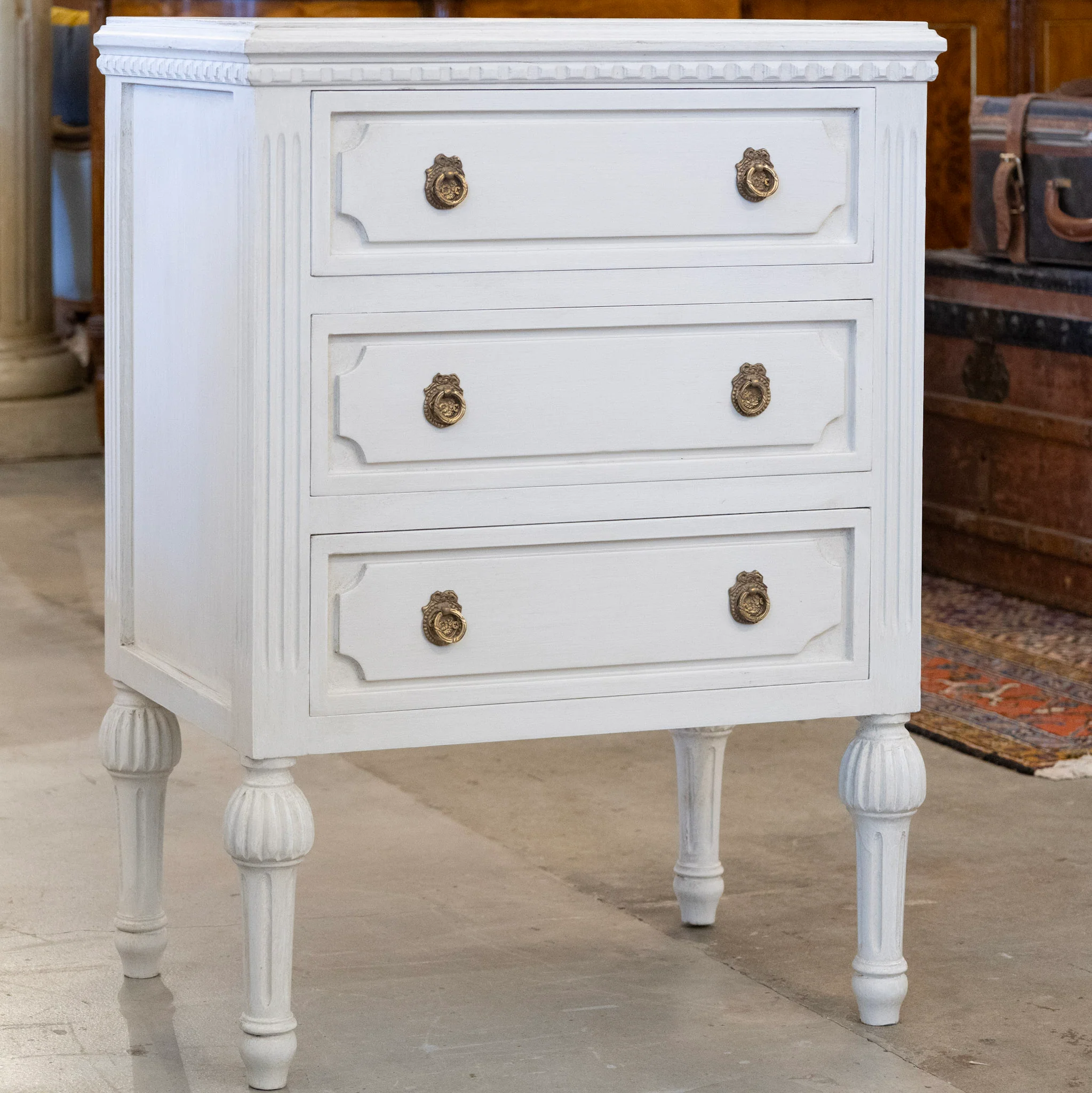 Swedish 3-Drawer Nightstand – Closed Block Trim & Ballerina Legs in Dove White - Image 2