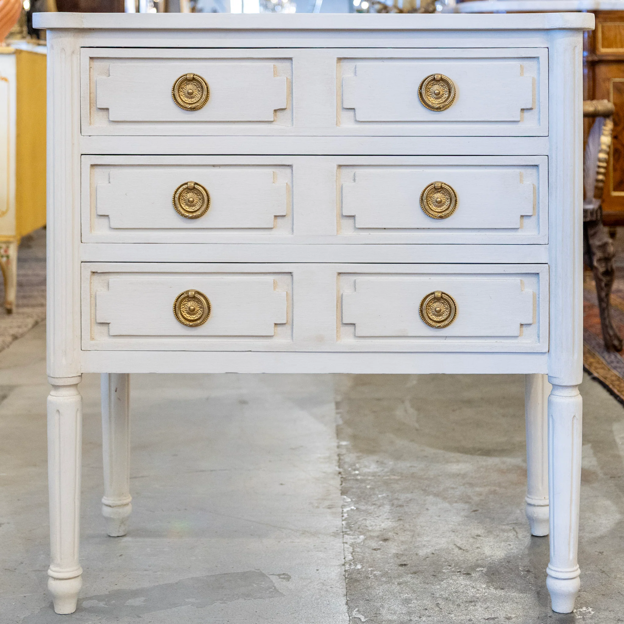 Swedish 3-Drawer Nightstand – Tall Rounded Legs & Large Brass Pulls - Image 3
