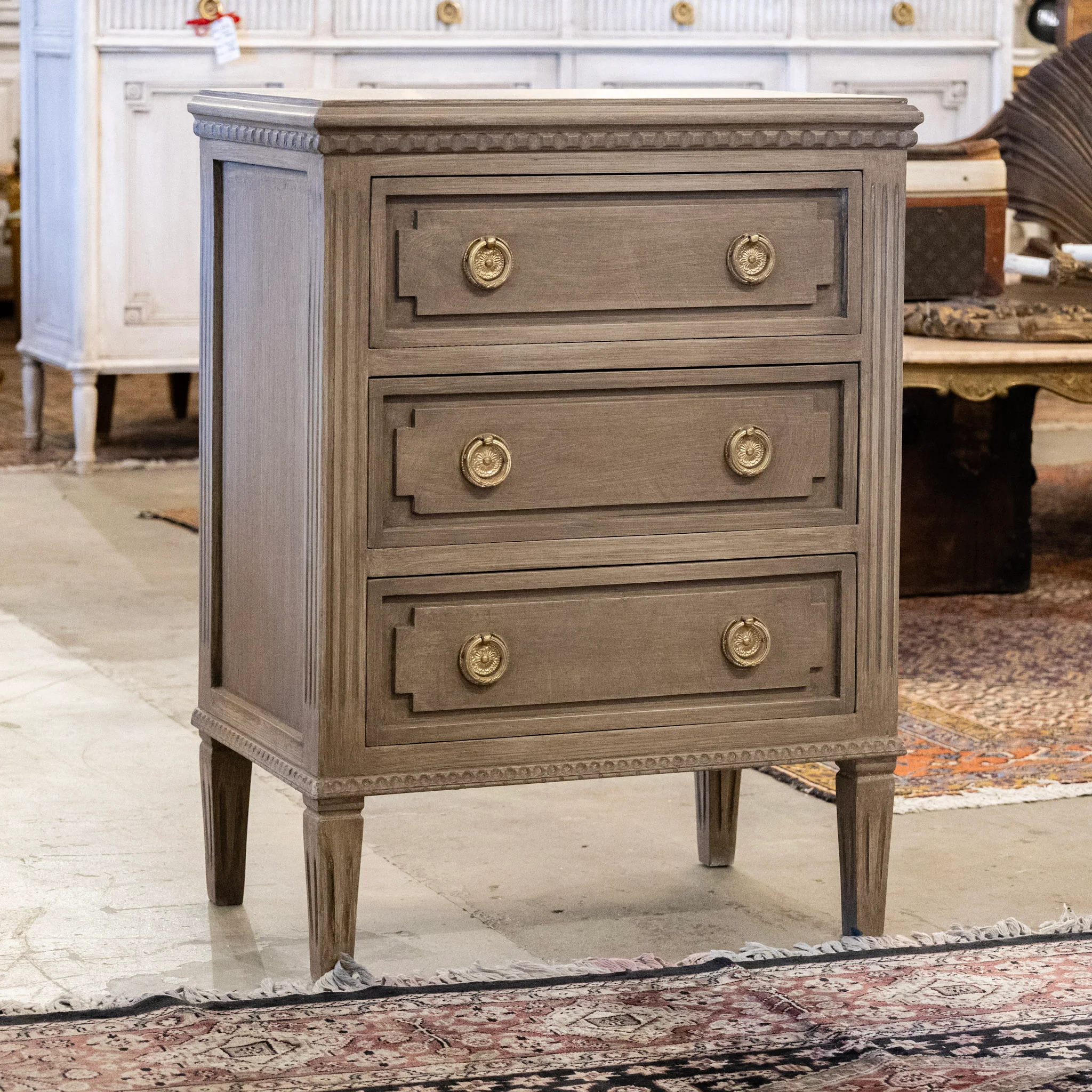 Swedish 3-Drawer Nightstand with Closed Block Front in Distressed Brown - Image 2
