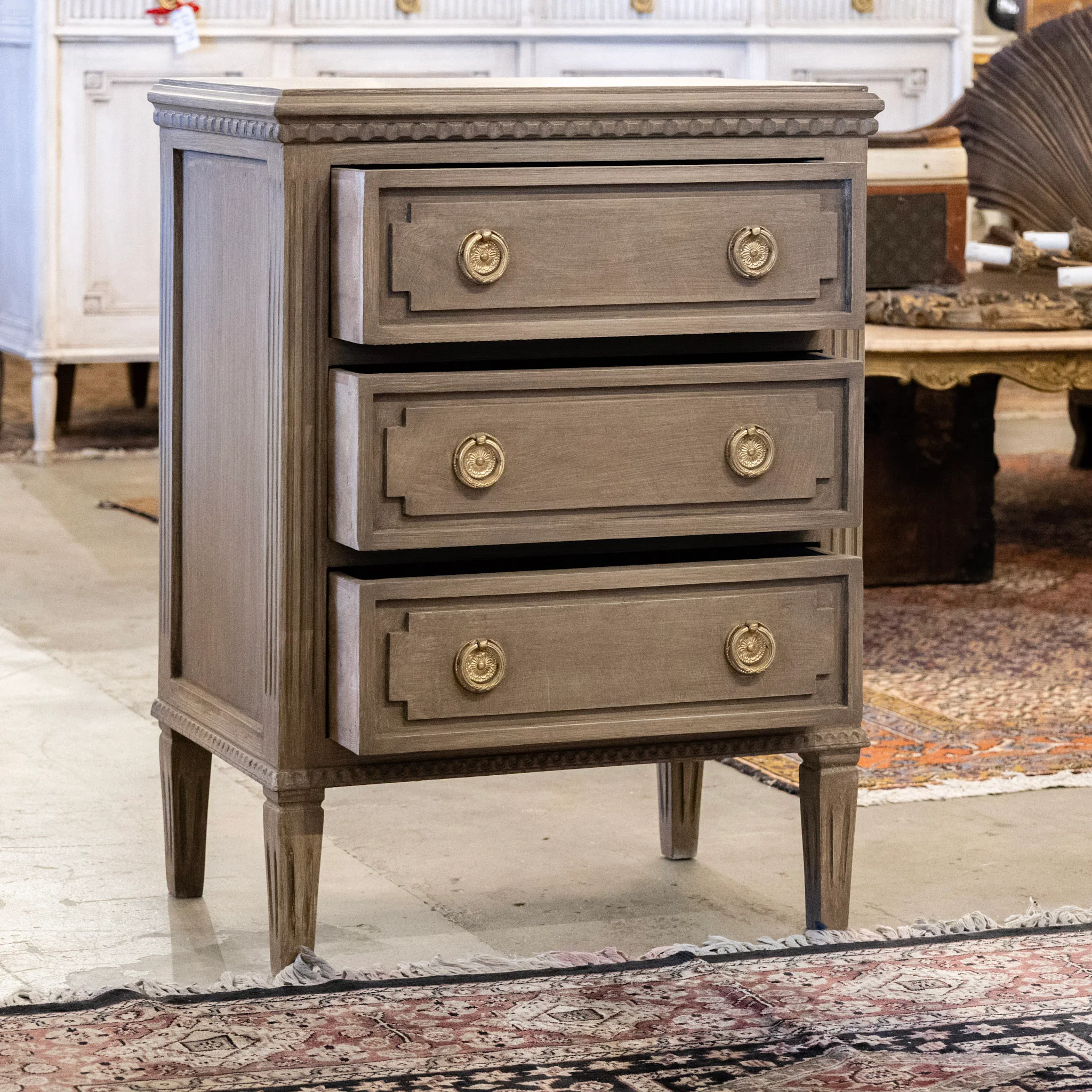 Swedish 3-Drawer Nightstand with Closed Block Front in Distressed Brown - Image 3