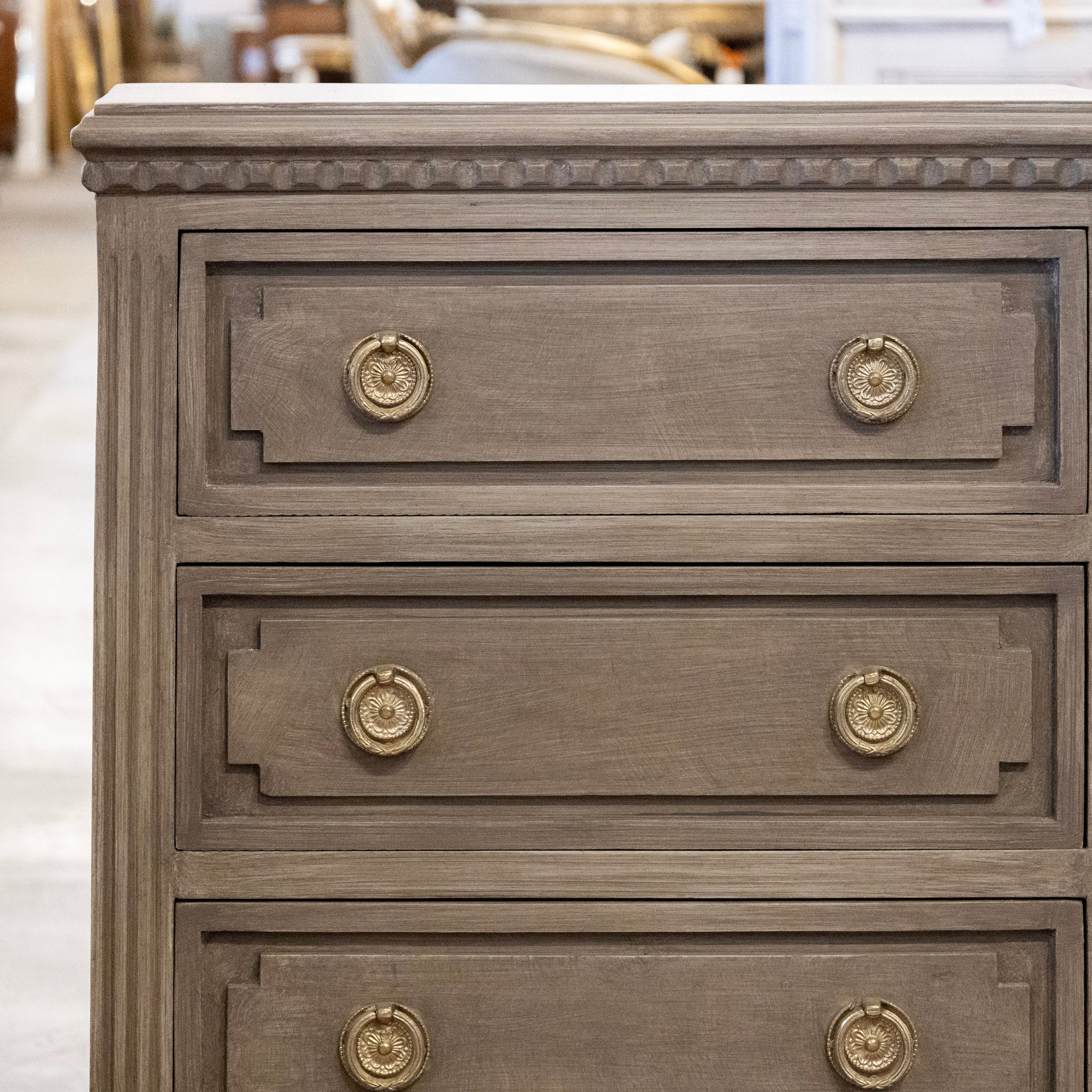 Swedish 3-Drawer Nightstand with Closed Block Front in Distressed Brown - Image 5