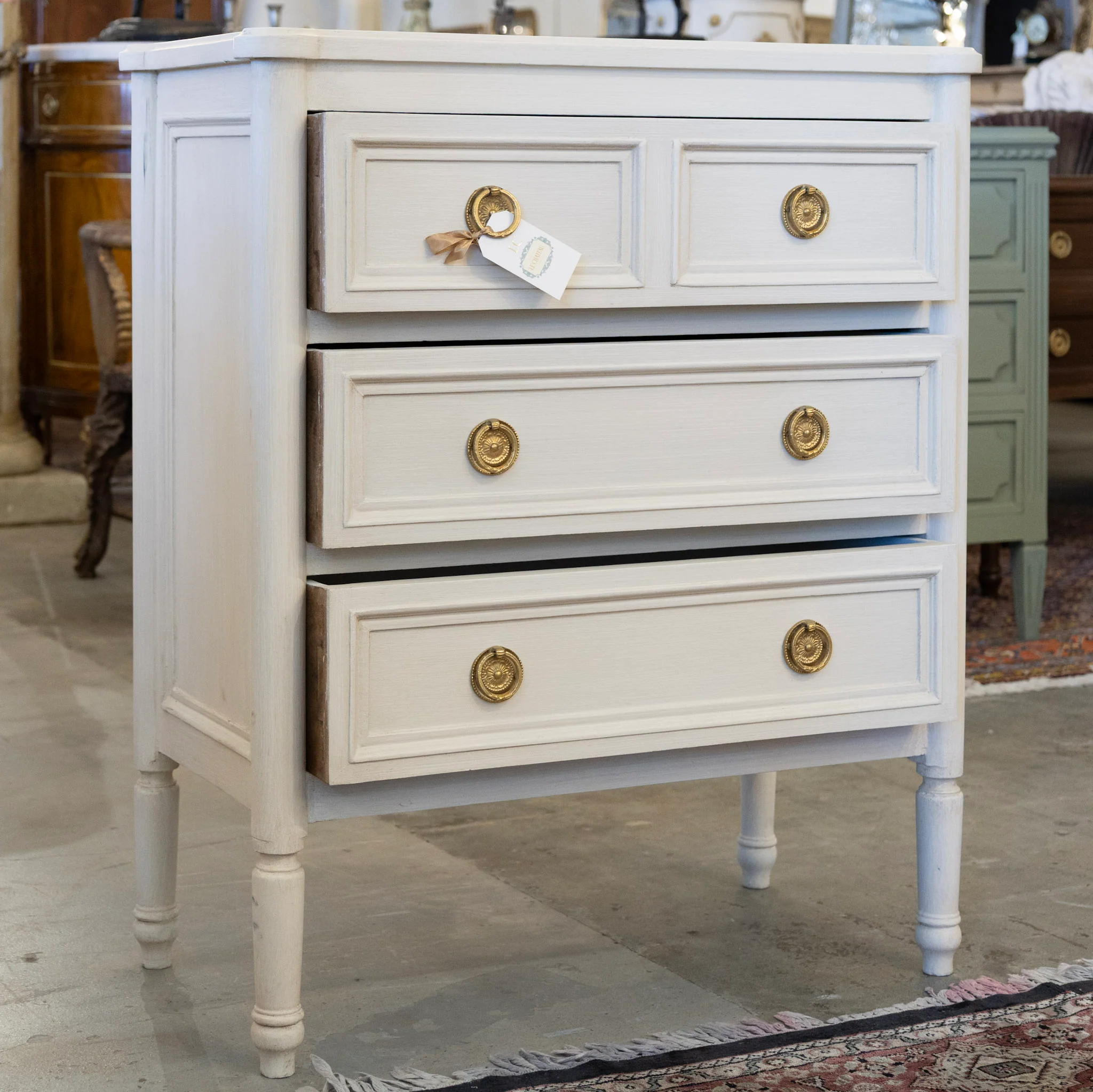 Swedish 3 Drawer Nightstand with Rounded Corners in White - Image 3