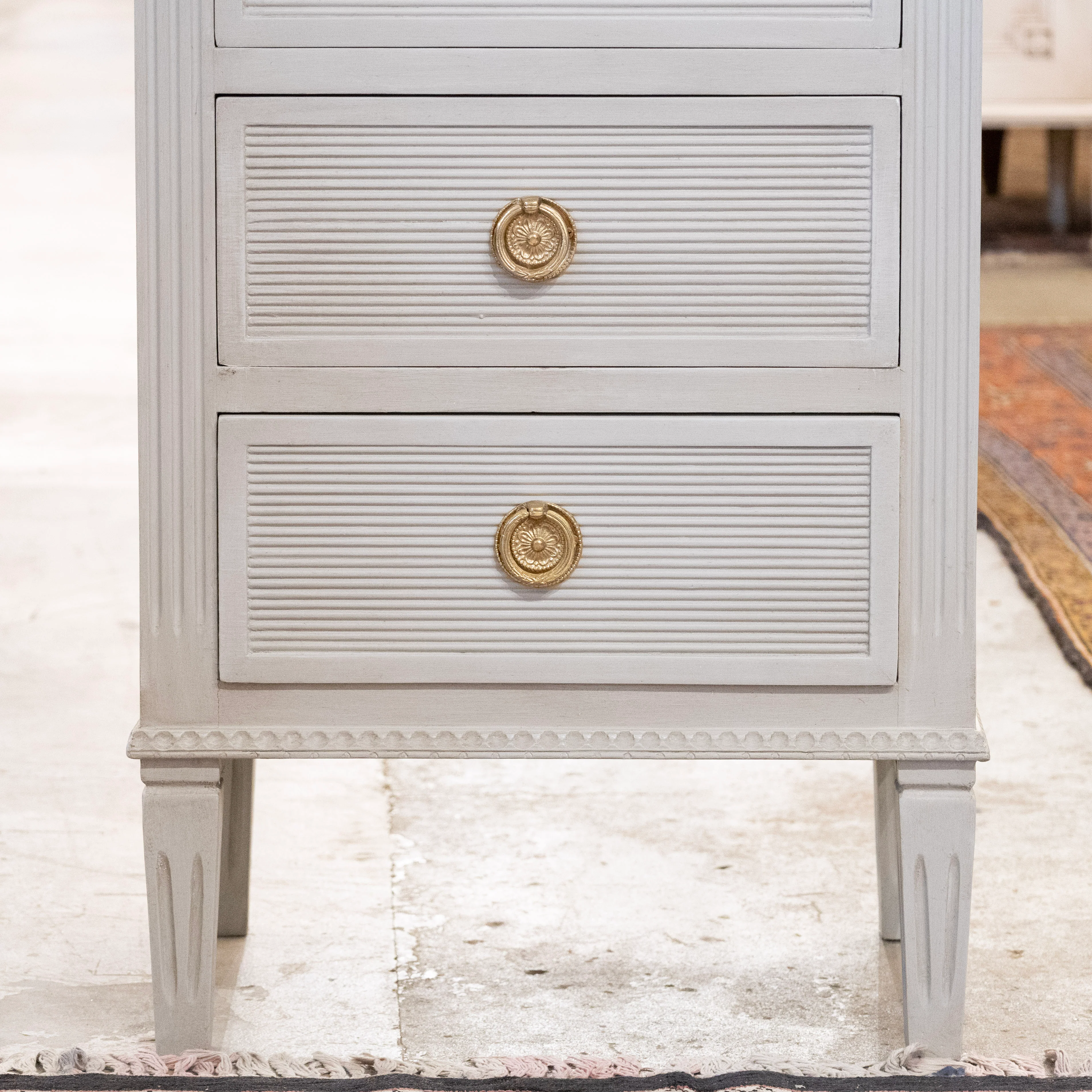 Swedish 3-Drawer Petite Nightstand – Reeded & Fluted Trim in French Grey - Image 5