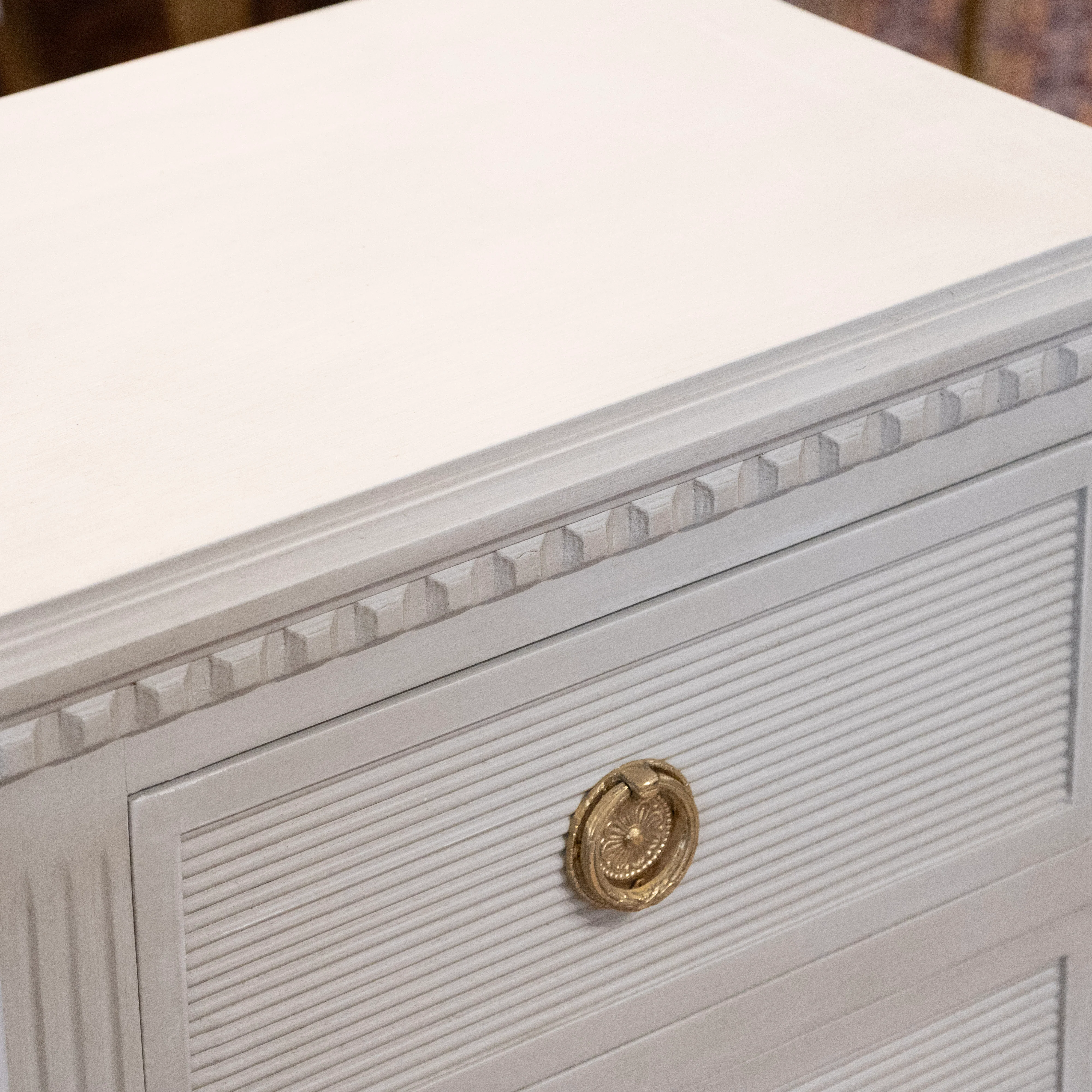 Swedish 3-Drawer Petite Nightstand – Reeded & Fluted Trim in French Grey - Image 6